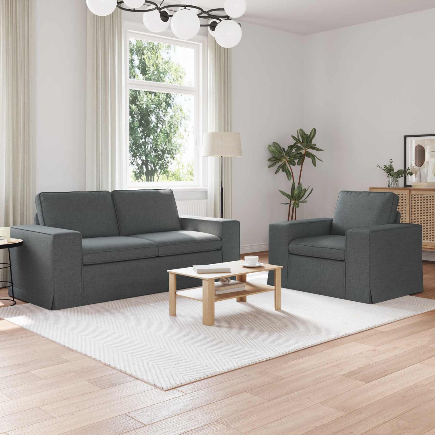 Set di divani 2 pcs Grigio scuro 182 x 80 x 82 cm Tessuto