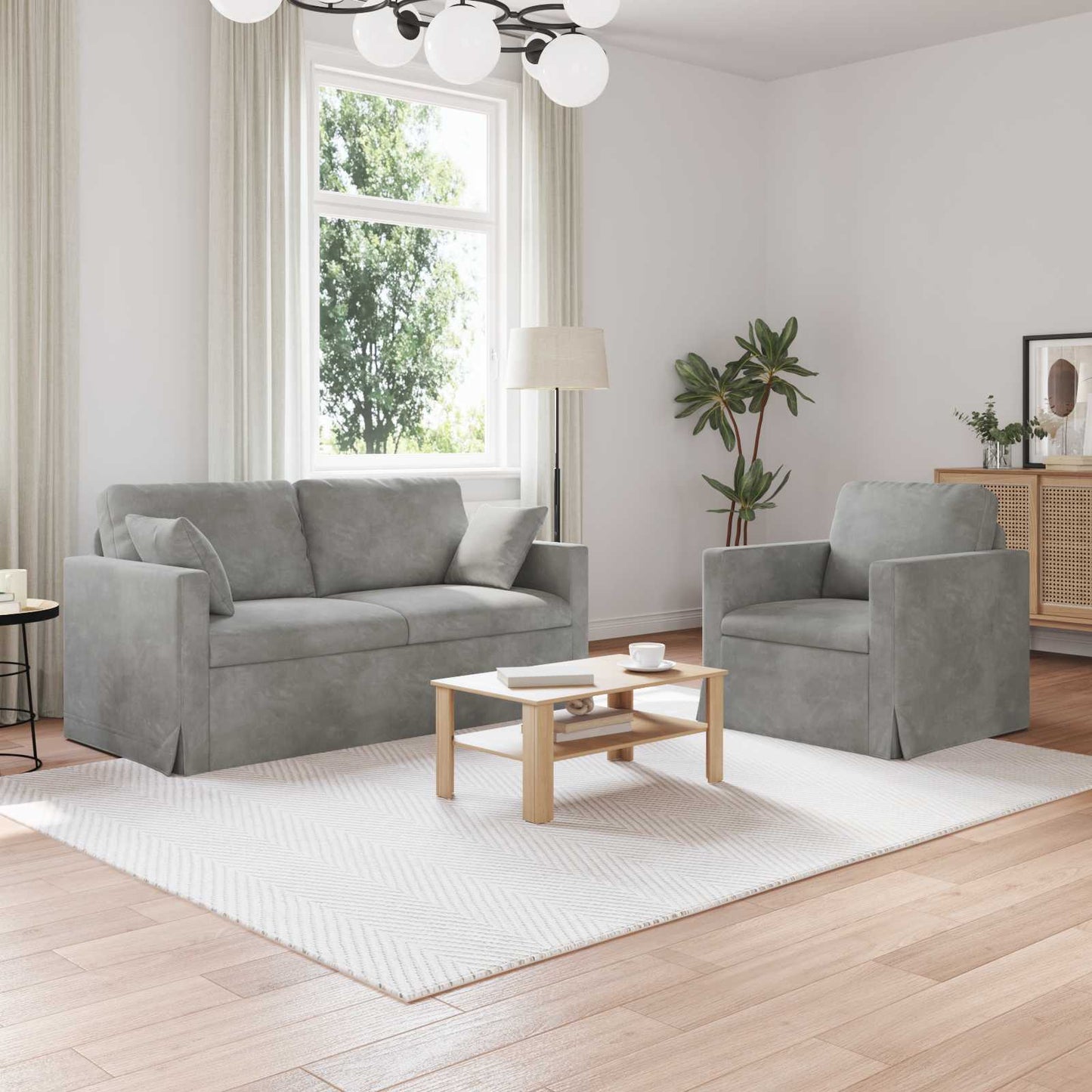Set di divani 2 pcs Grigio chiaro 158 x 78 x 80 cm Velluto | homemem39