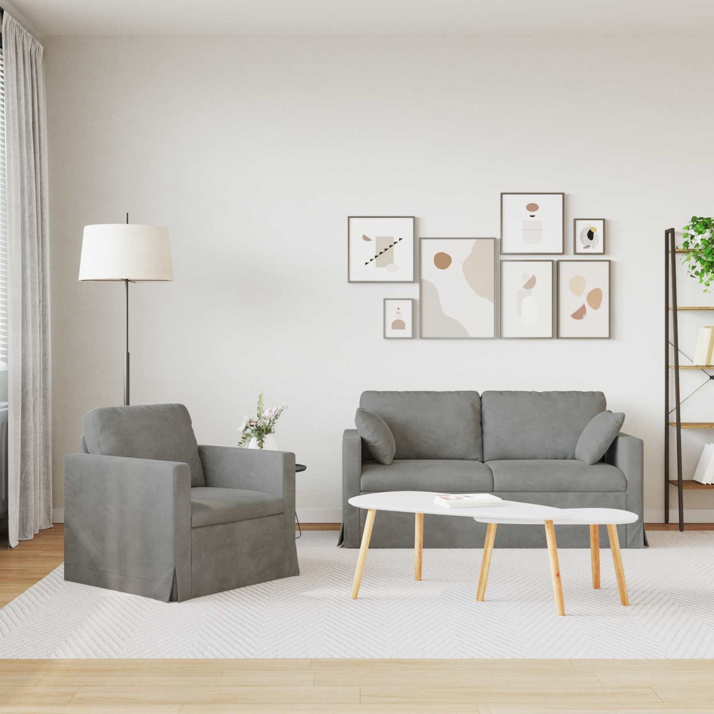 Set di divani 2 pcs Grigio chiaro 158 x 78 x 80 cm Velluto | homemem39