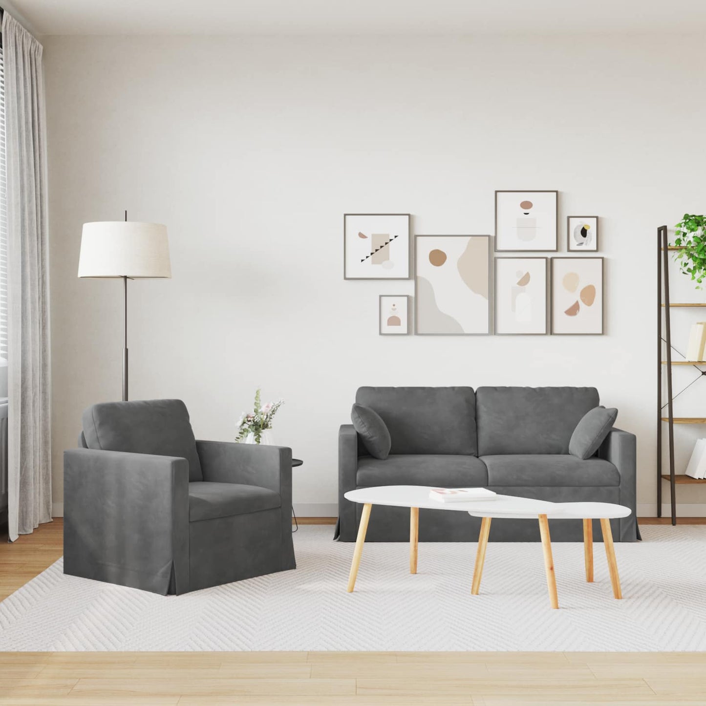 Set di divani 2 pcs Grigio scuro 158 x 78 x 80 cm Velluto