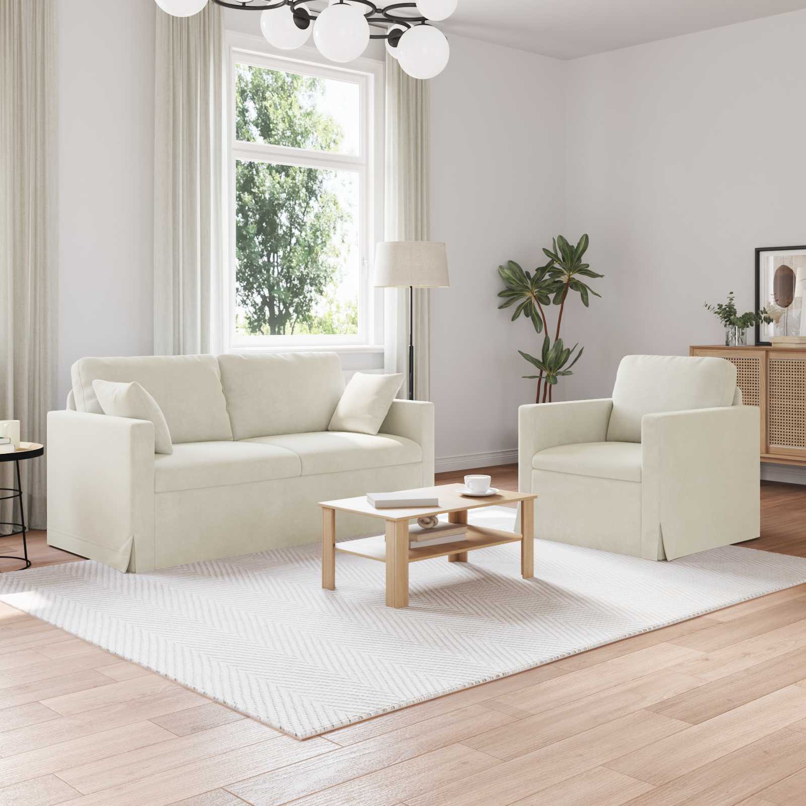 Set di divani 2 pcs Crema 158 x 78 x 80 cm Velluto | homemem39