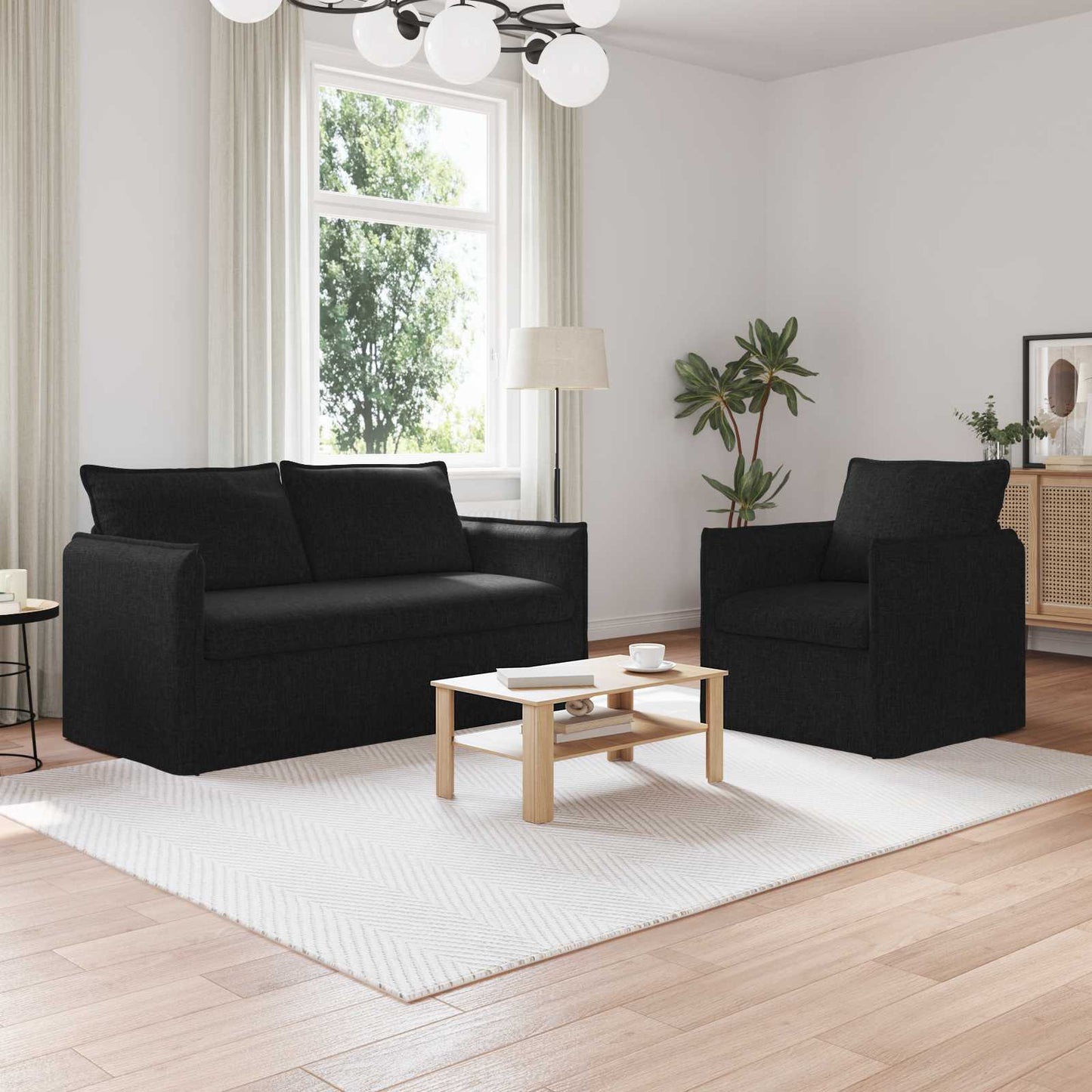 Set di divani 2 pcs Nero 156 x 82 x 85 cm Tessuto