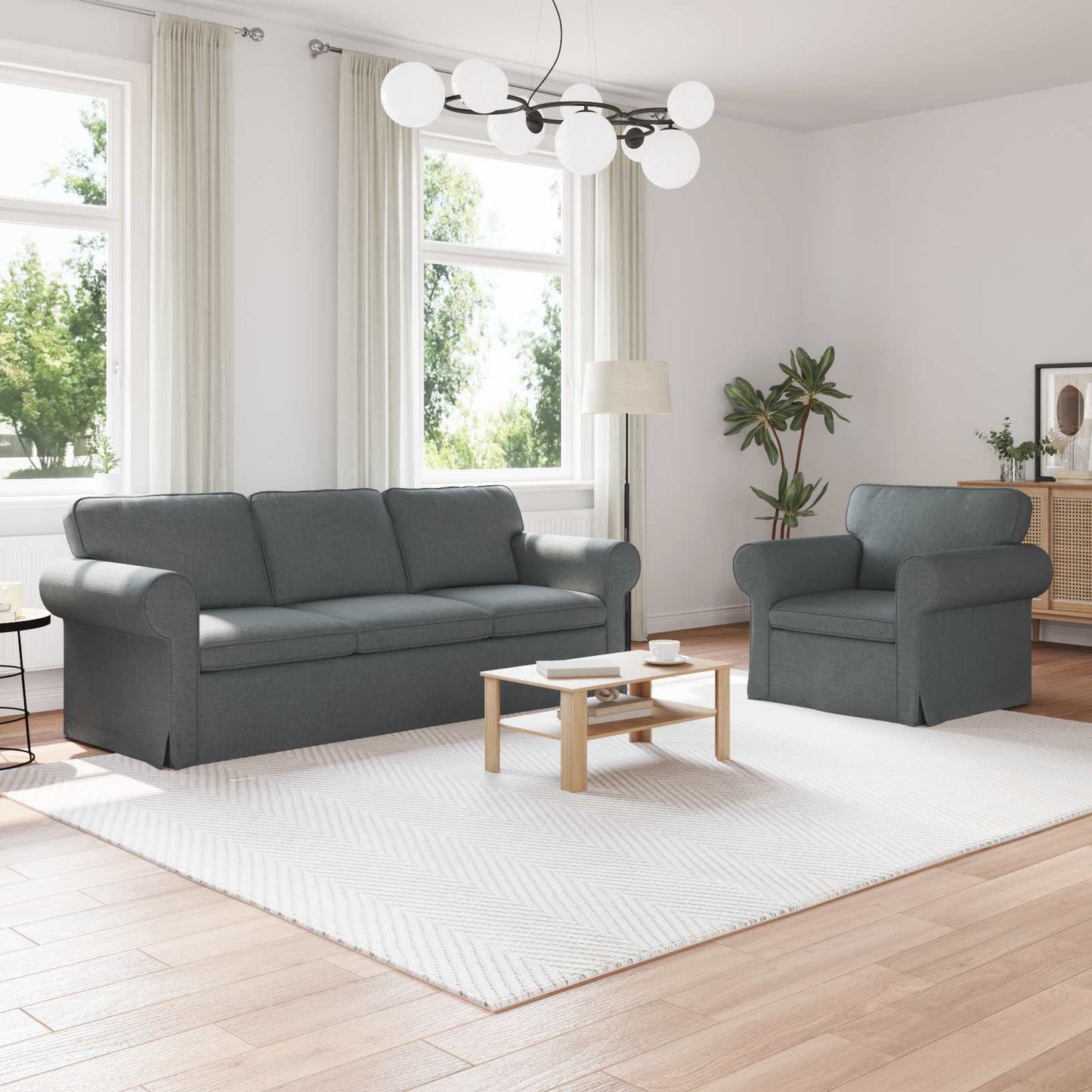 Set di divani 2 pcs Grigio scuro 215 x 82 x 80 cm Tessuto