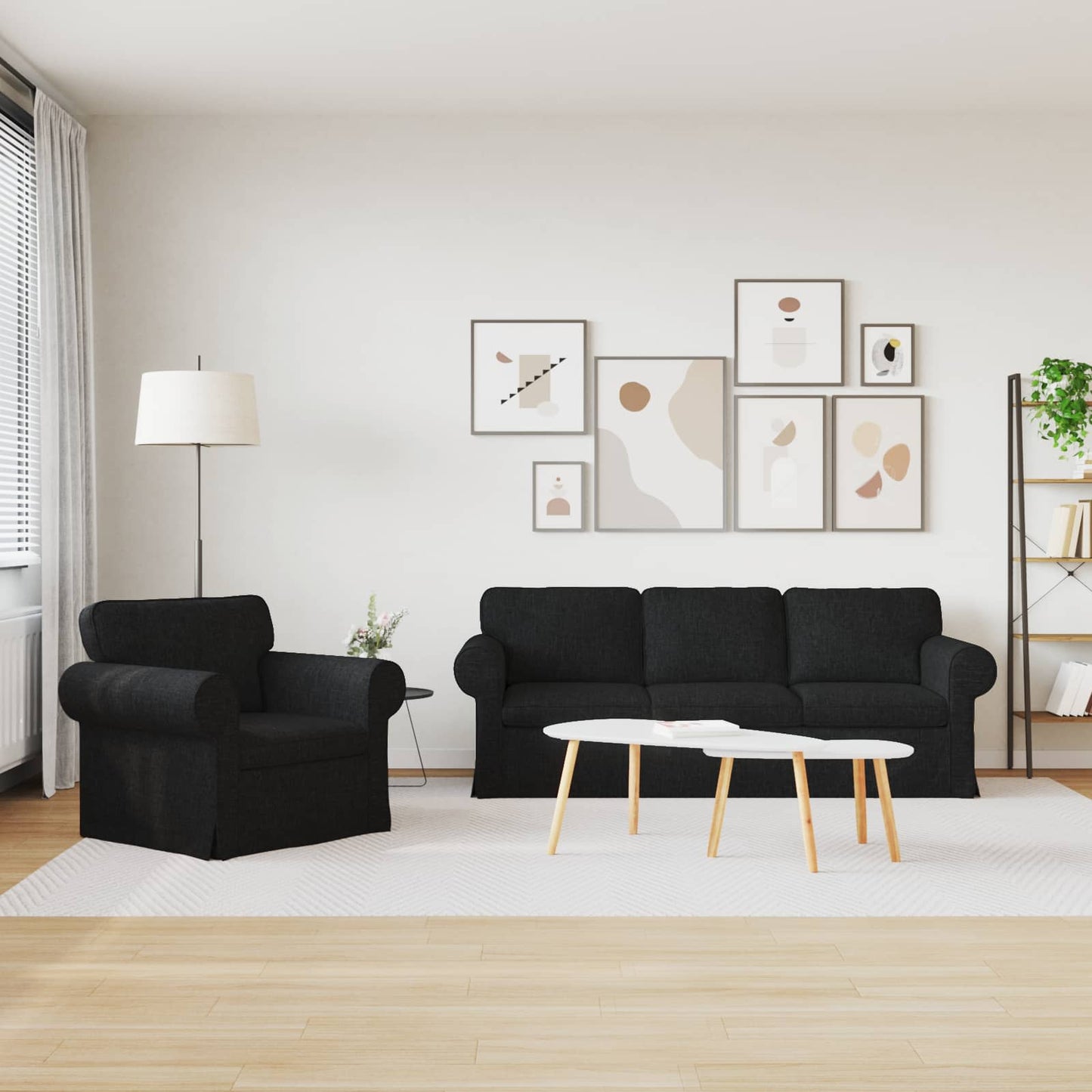 Set di divani 2 pcs Nero 215 x 82 x 80 cm Tessuto