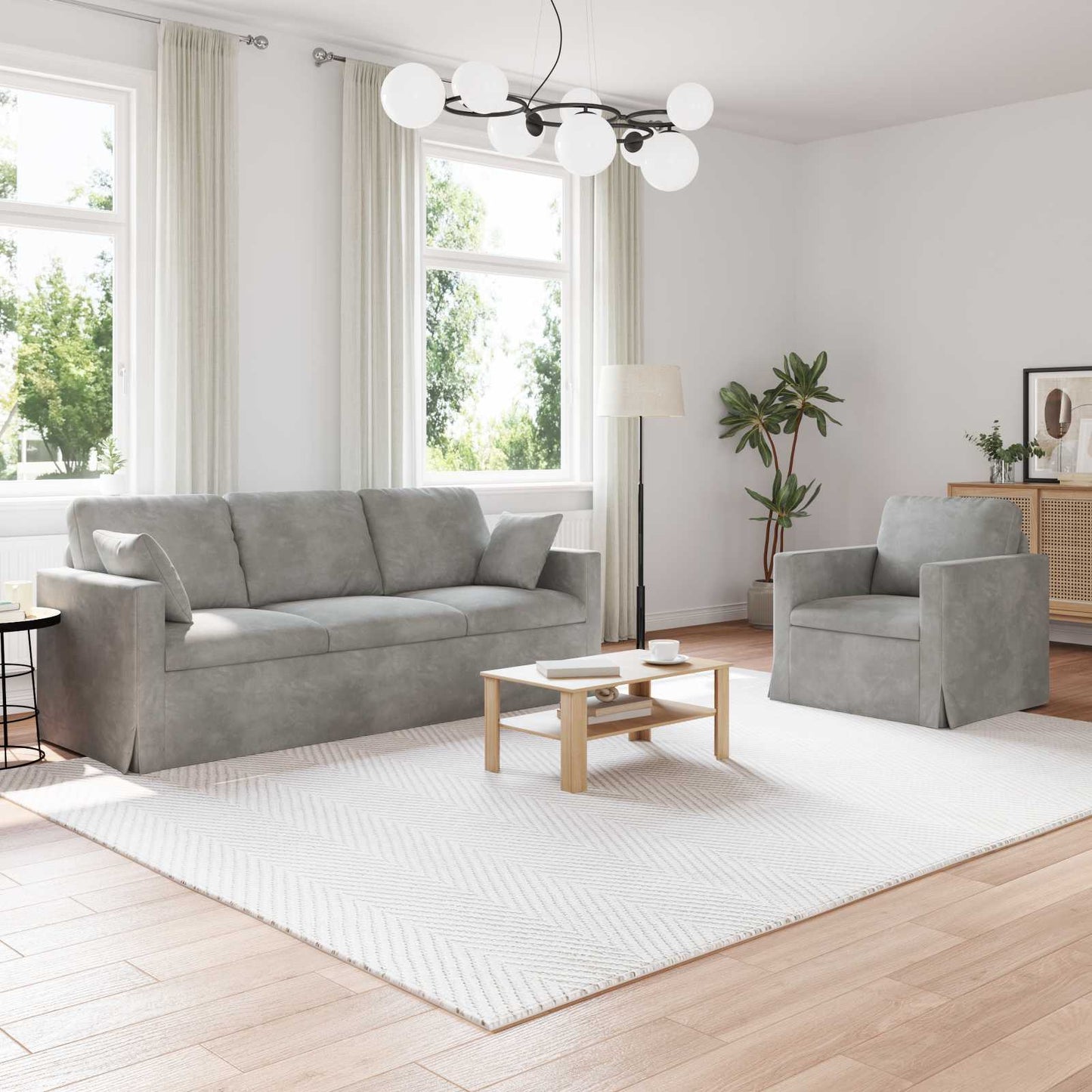 Set di divani 2 pcs Grigio chiaro 198 x 78 x 80 cm Velluto | homemem39