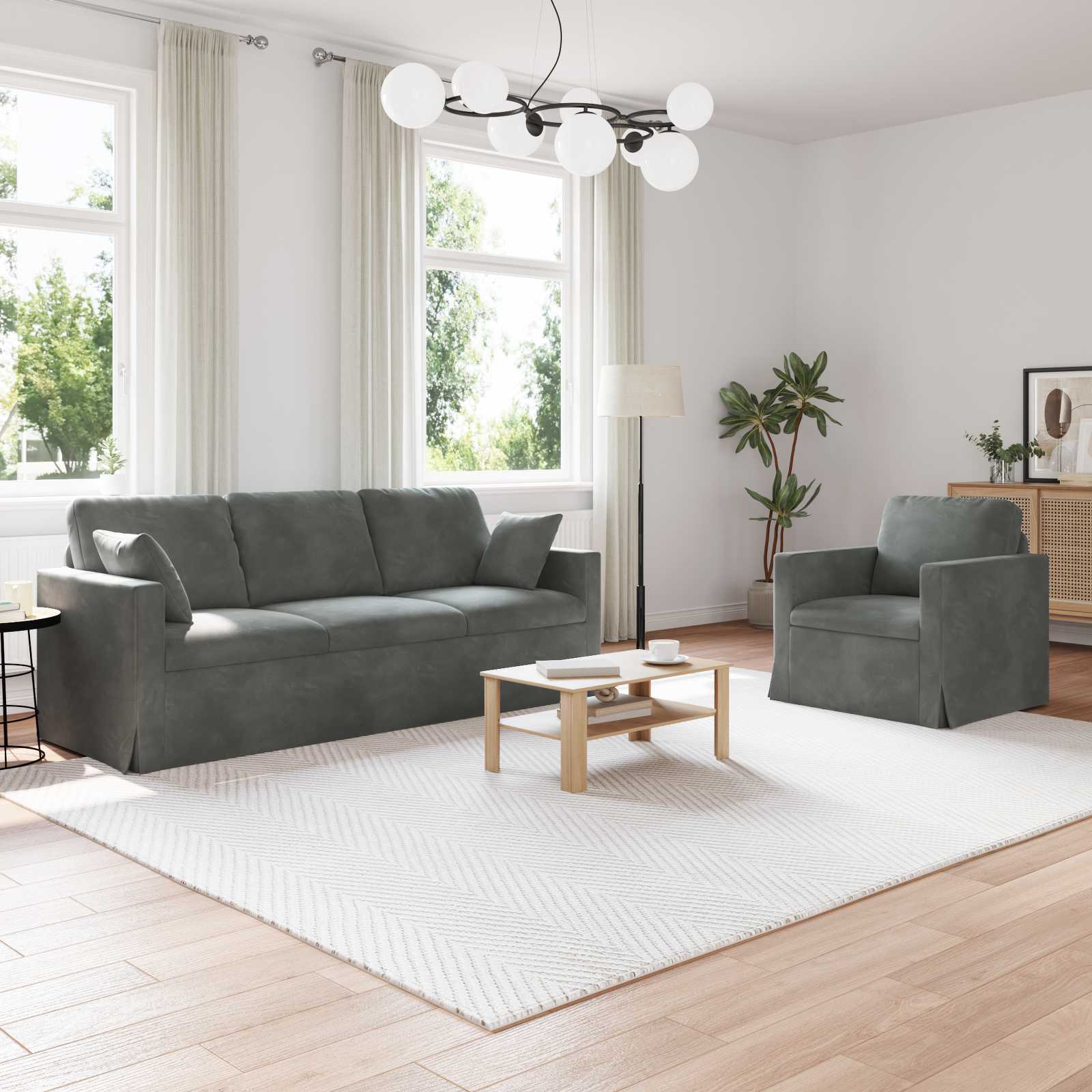 Set di divani 2 pcs Grigio scuro 198 x 78 x 80 cm Velluto | homemem39