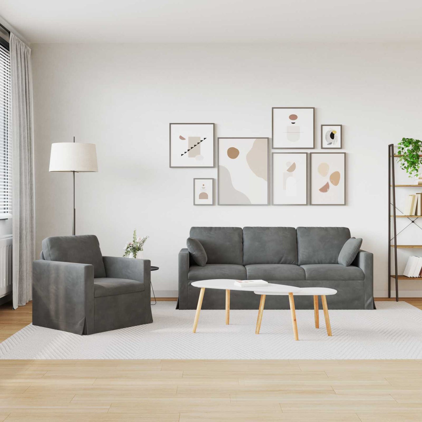 Set di divani 2 pcs Grigio scuro 198 x 78 x 80 cm Velluto