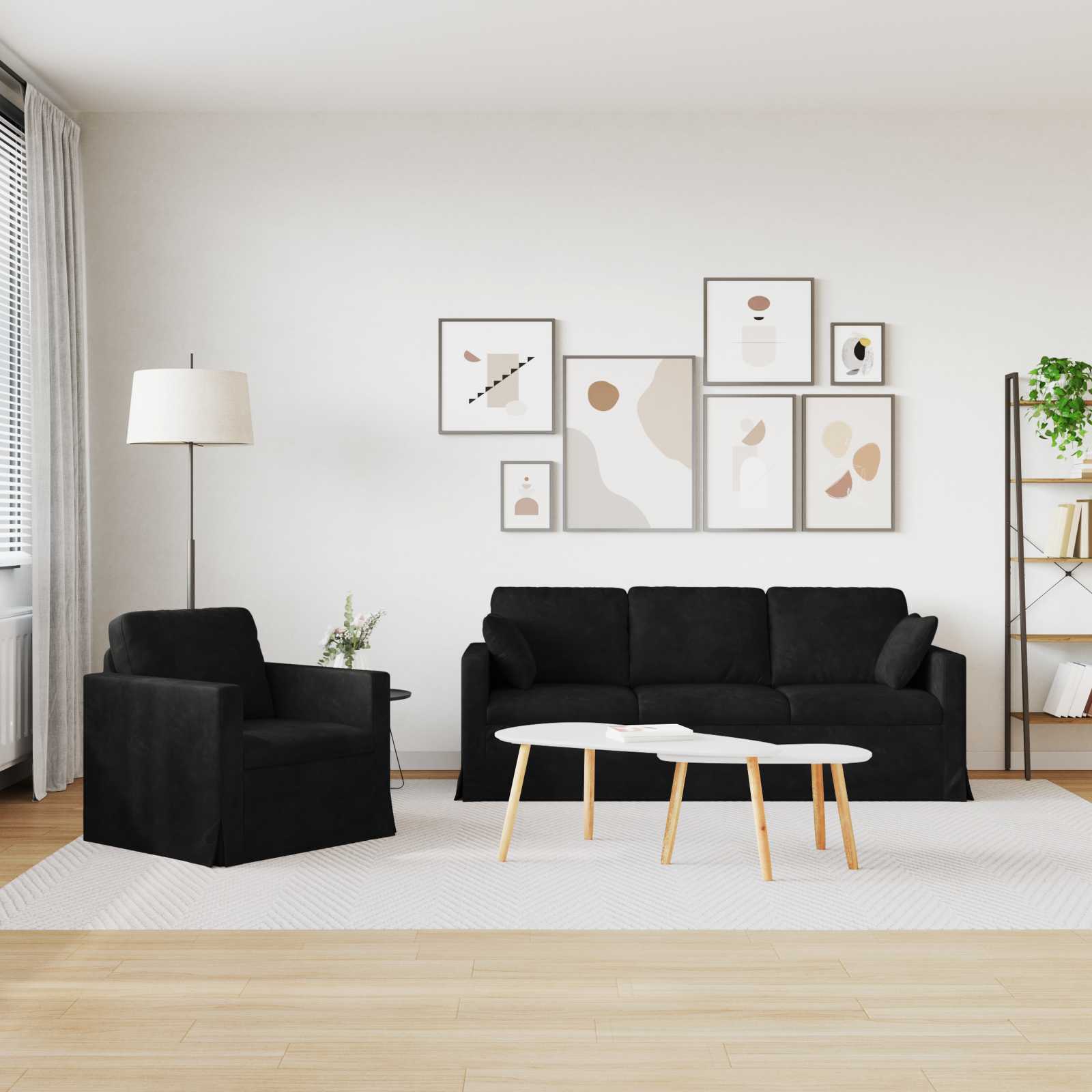 Set di divani 2 pcs Nero 198 x 78 x 80 cm Velluto | homemem39