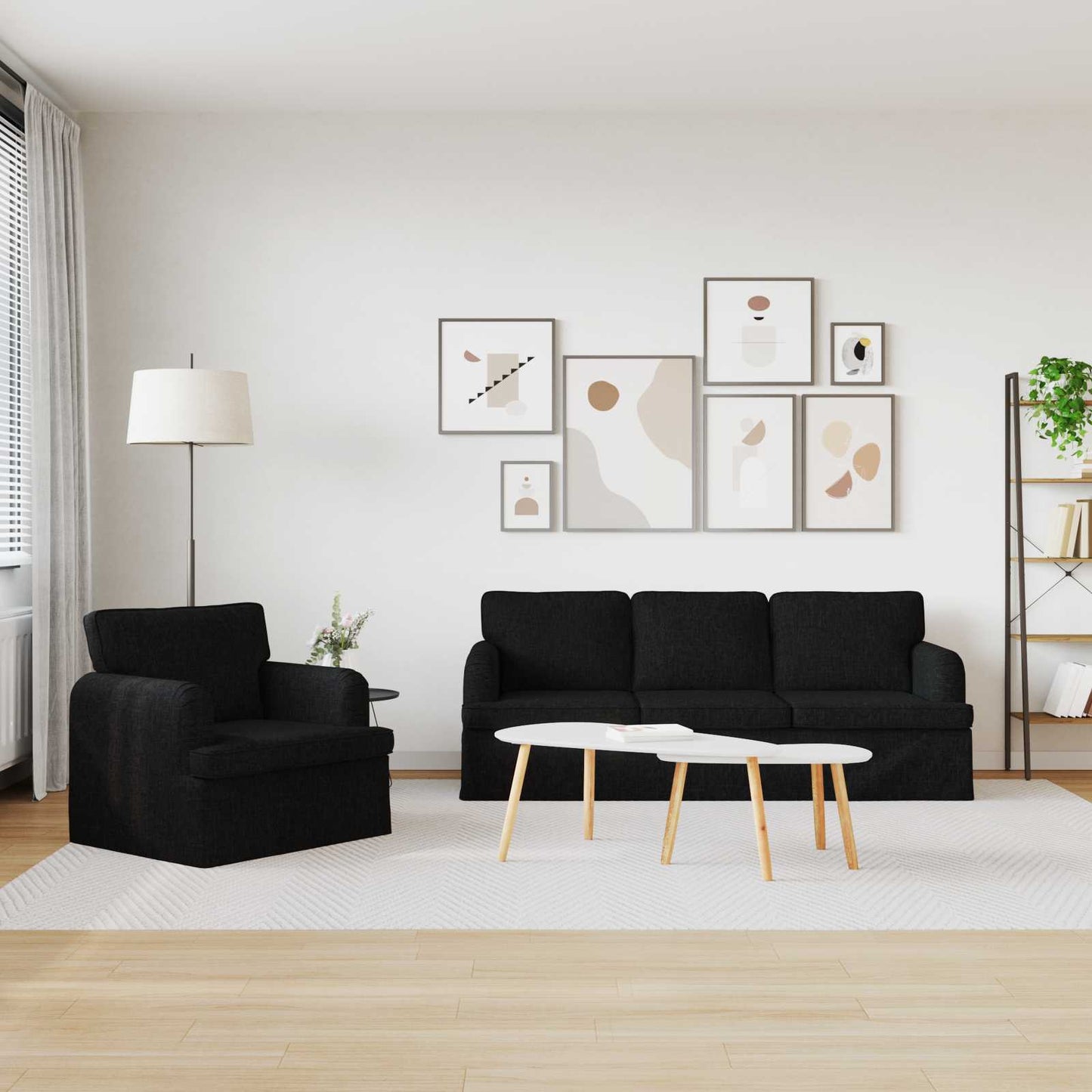 Set di divani 2 pcs Nero 201 x 80 x 85 cm Tessuto | homemem39