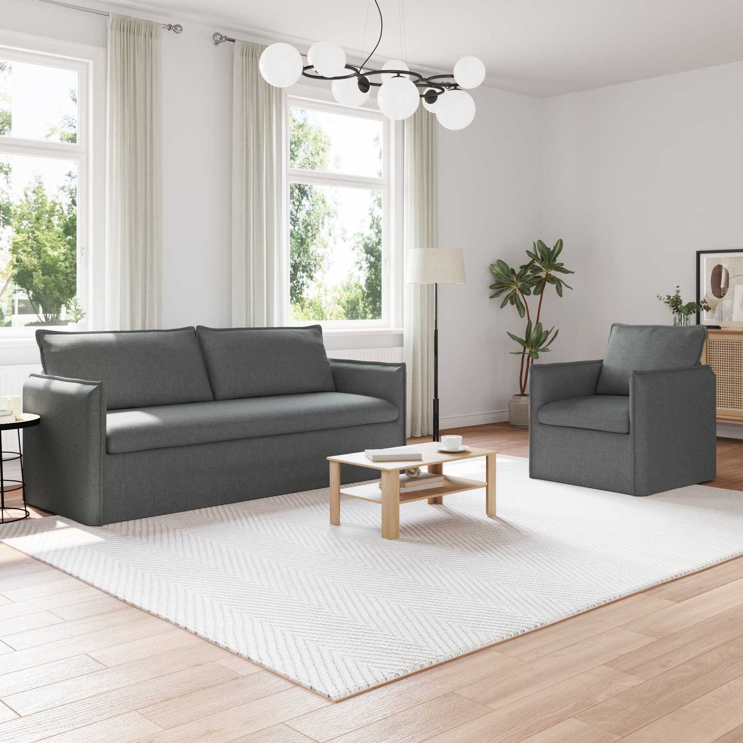 Set di divani 2 pcs Grigio Scuro 196 x 82 x 85 cm Tessuto