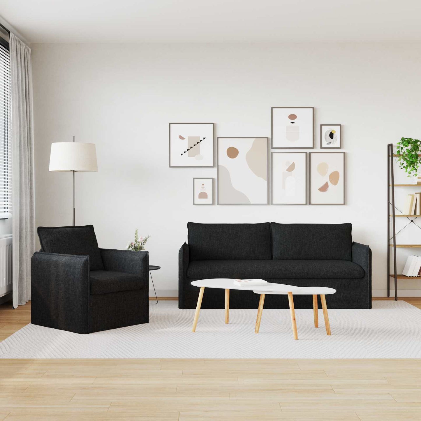 Set di divani 2 pcs Nero 196 x 82 x 85 cm Tessuto