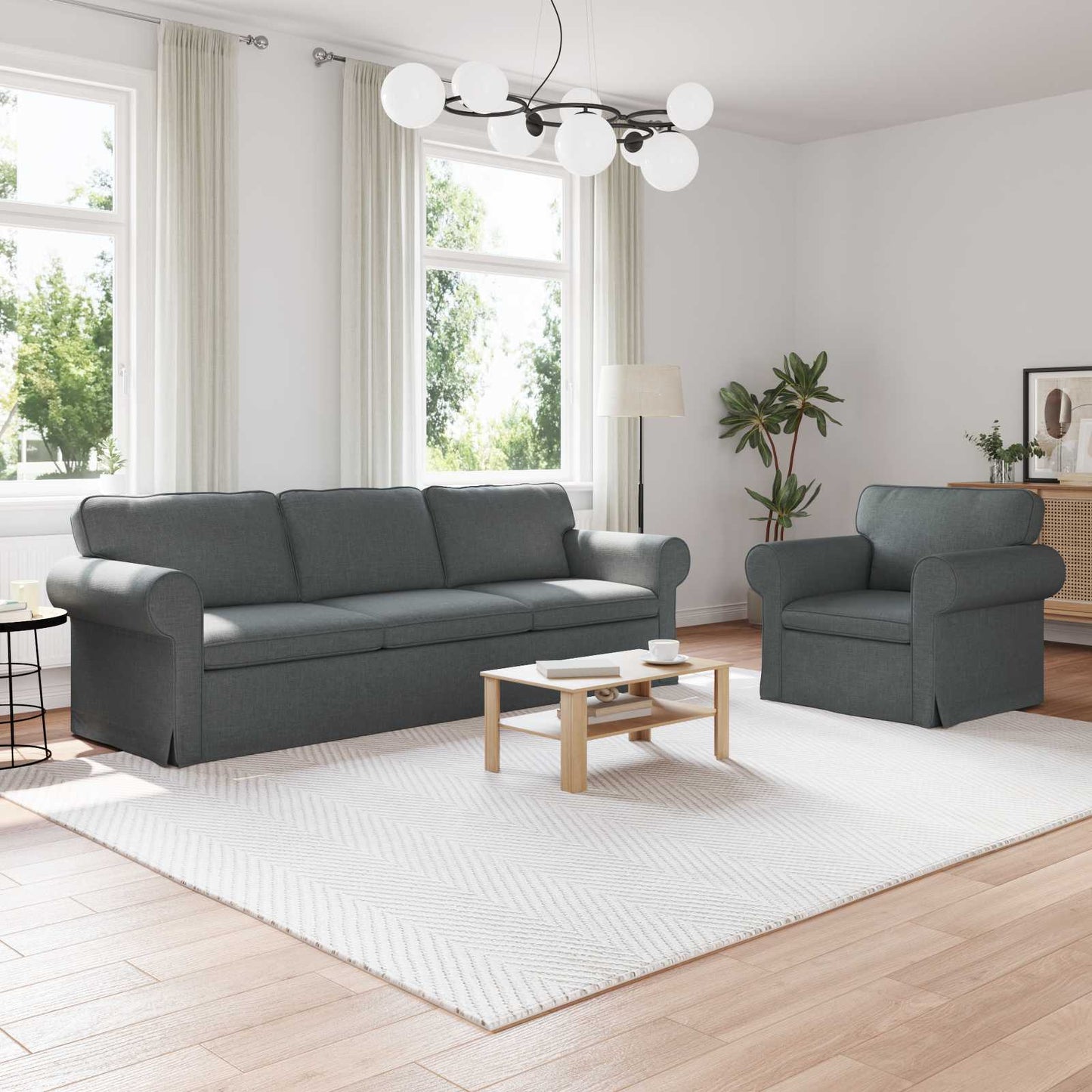 Set di divani 2 pcs Grigio scuro 245 x 82 x 80 cm Tessuto | homemem39
