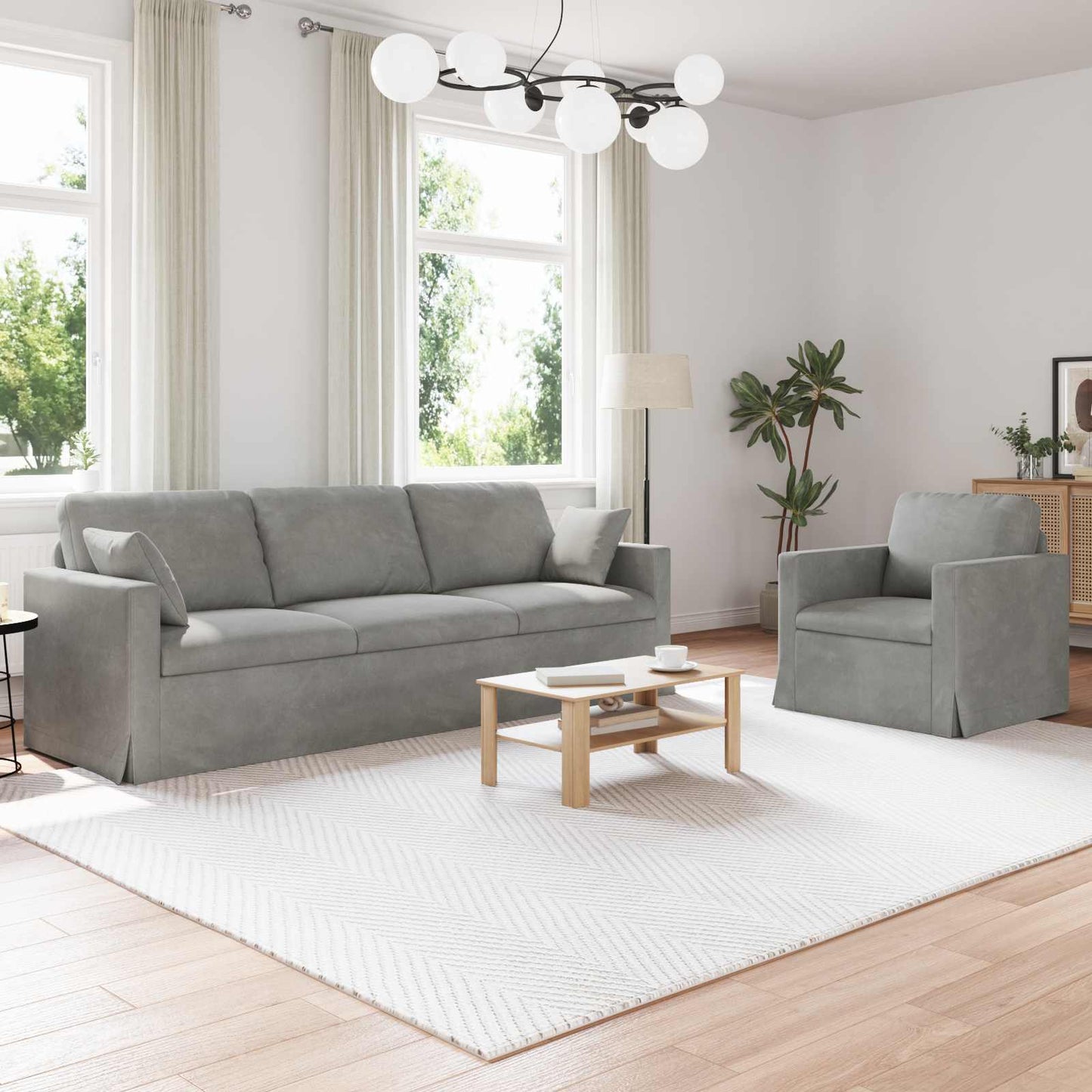 Set di divani 2 pcs Grigio chiaro 228 x 78 x 80 cm Velluto | homemem39