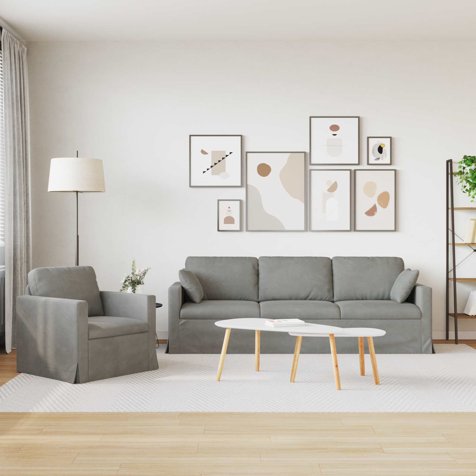 Set di divani 2 pcs Grigio chiaro 228 x 78 x 80 cm Velluto | homemem39