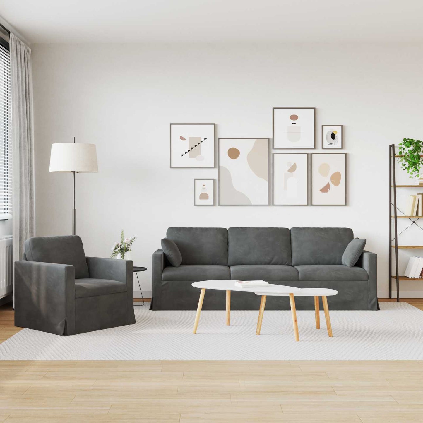 Set di divani 2 pcs Grigio scuro 228 x 78 x 80 cm Velluto | homemem39