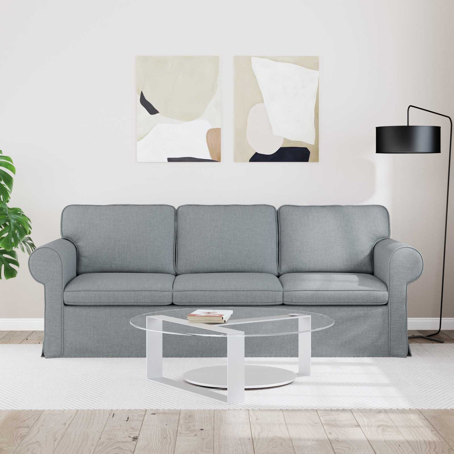 Divano Grigio chiaro 215 x 82 x 80 cm Tessuto