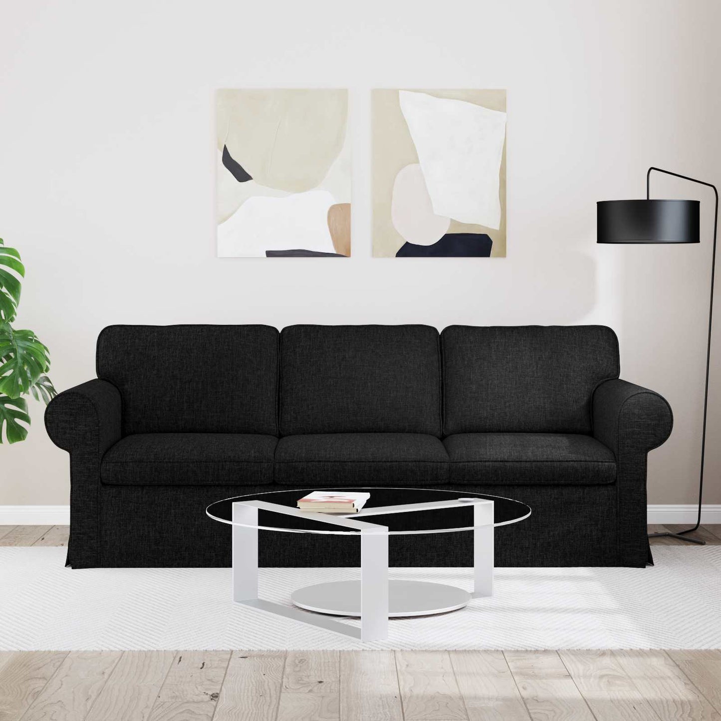 Divano Nero 215 x 82 x 80 cm Tessuto | homemem39