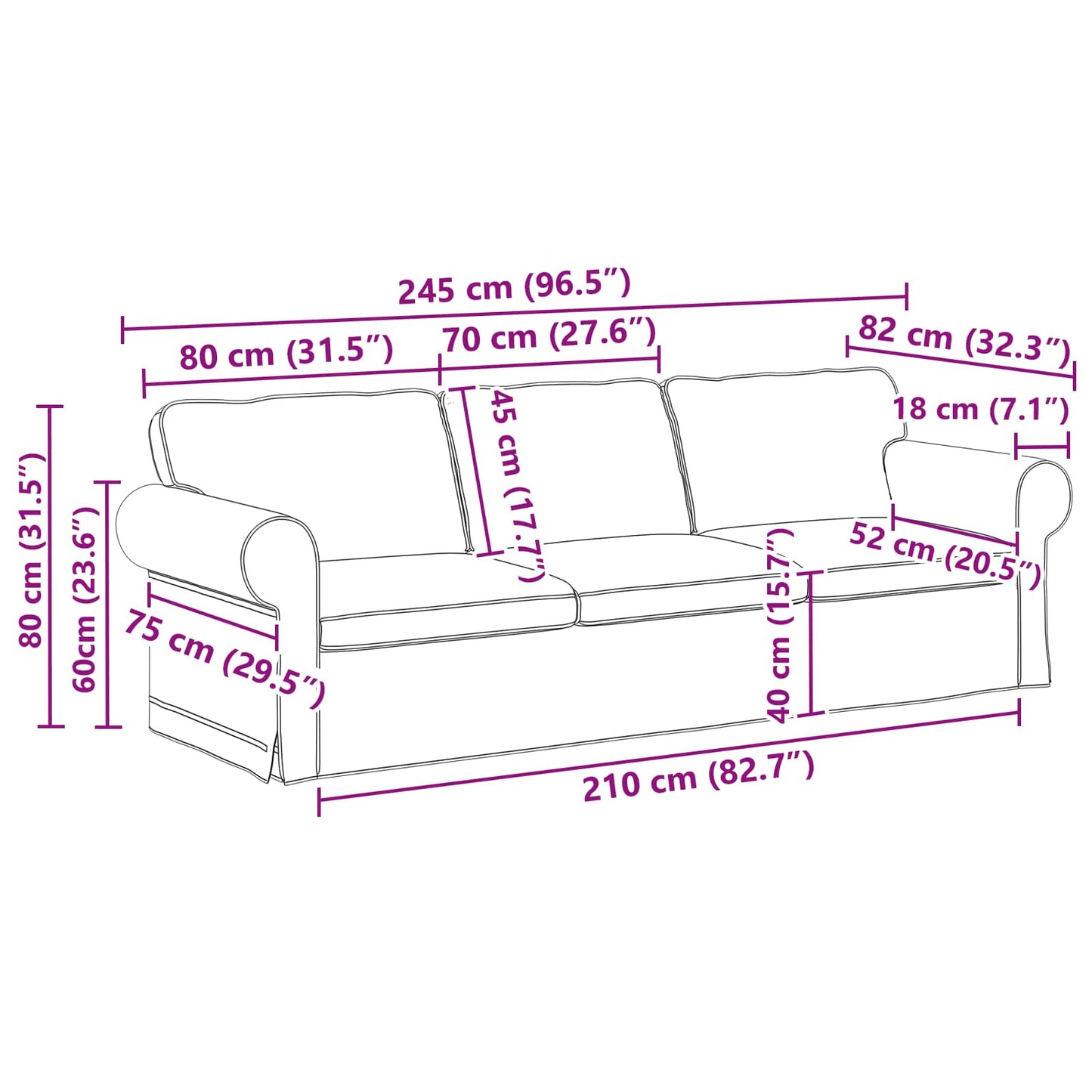 Divano Crema 245 x 82 x 80 cm Tessuto | homemem39