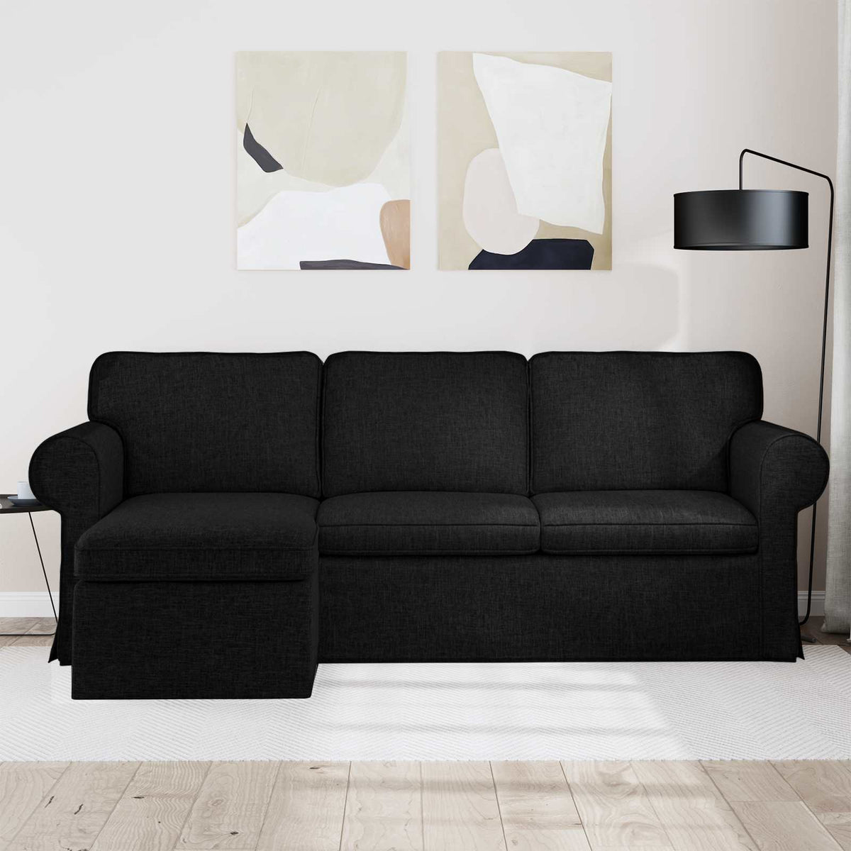 Divano Nero 215 x 138 x 80 cm Tessuto | homemem39