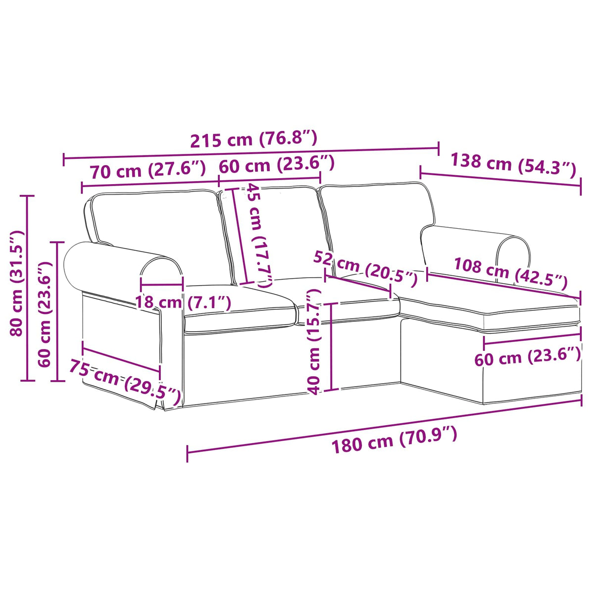Divano Nero 215 x 138 x 80 cm Tessuto | homemem39