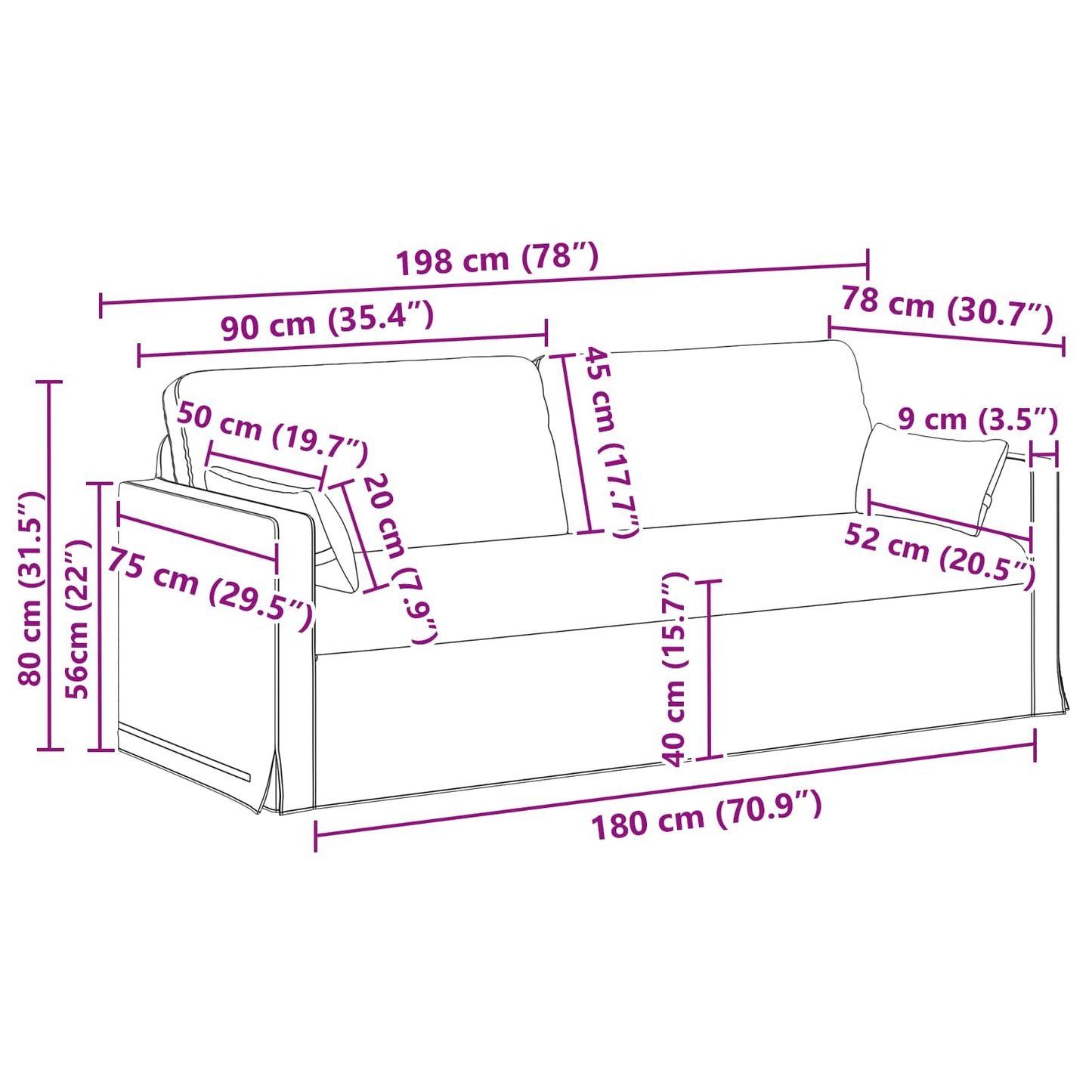 Divano Grigio scuro 198 x 78 x 80 cm Tessuto | homemem39