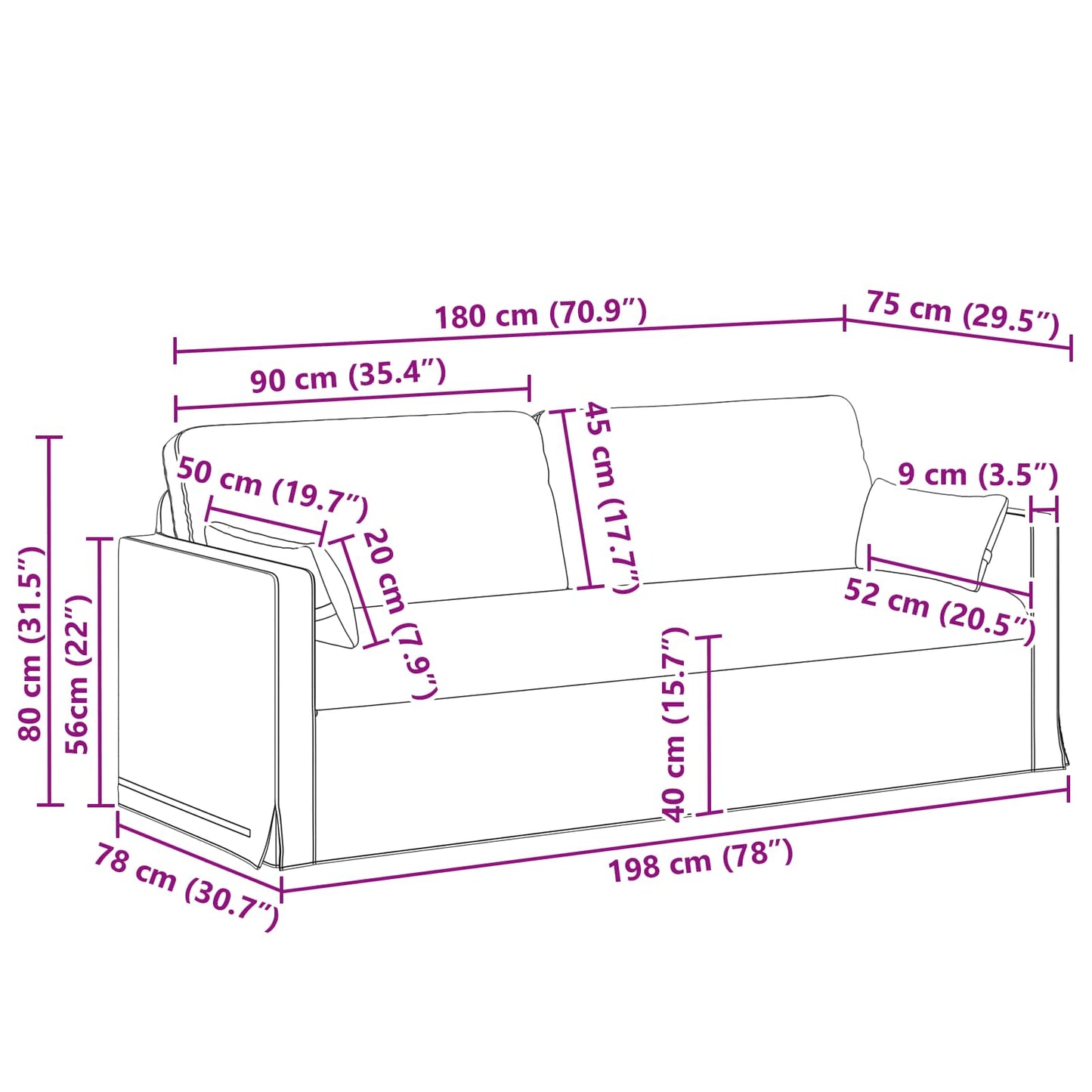 Divano Crema 198 x 78 x 80 cm Tessuto | homemem39