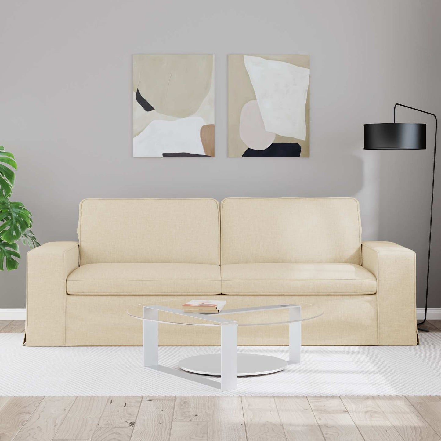 Divano Crema 222 x 80 x 82 cm Tessuto