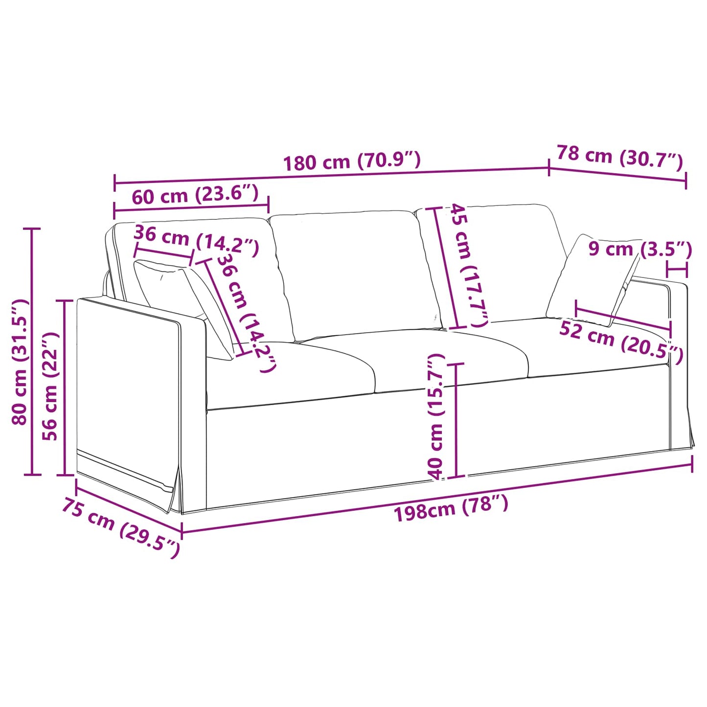 Divano Rosso Vino 198 x 78 x 80 cm Velluto | homemem39