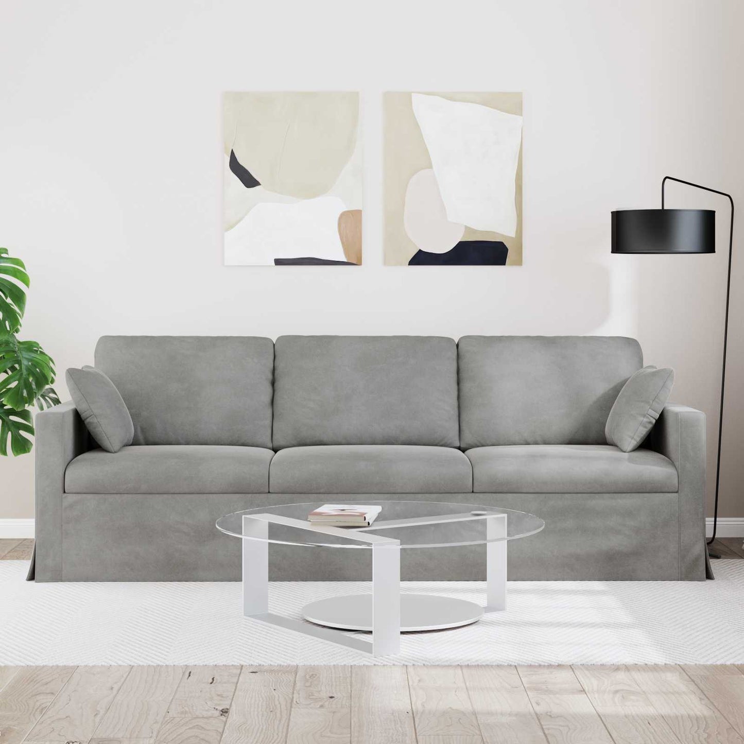Divano Grigio chiaro 228 x 78 x 80 cm Velluto