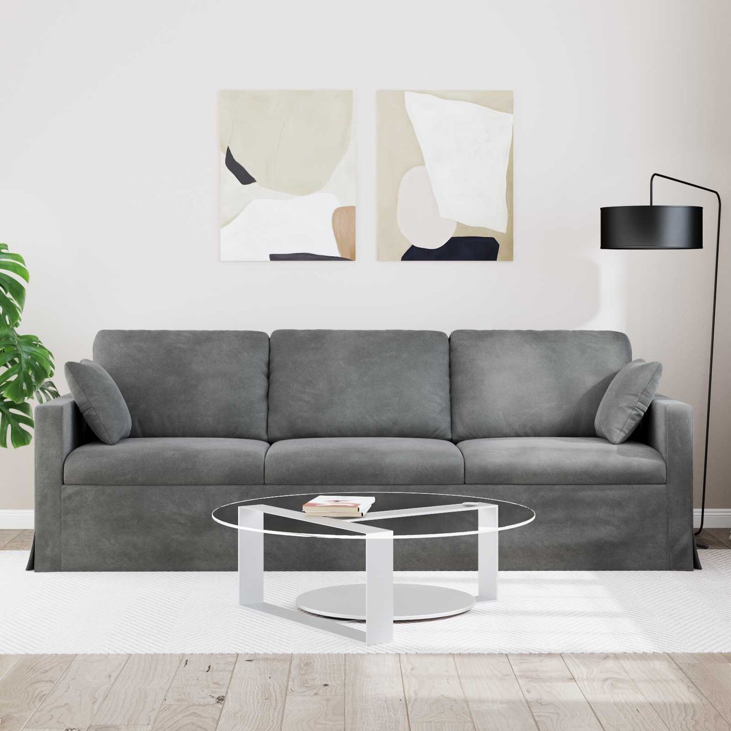 Divano Grigio scuro 228 x 78 x 80 cm Velluto