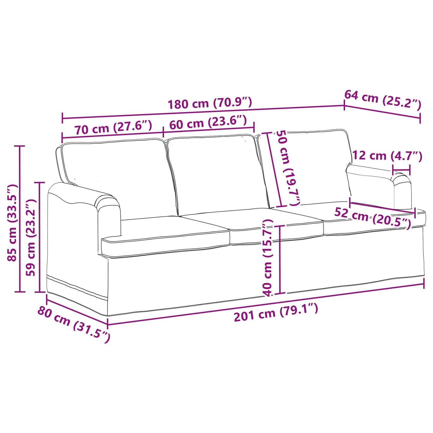 Divano Grigio scuro 201 x 80 x 85 cm Tessuto | homemem39