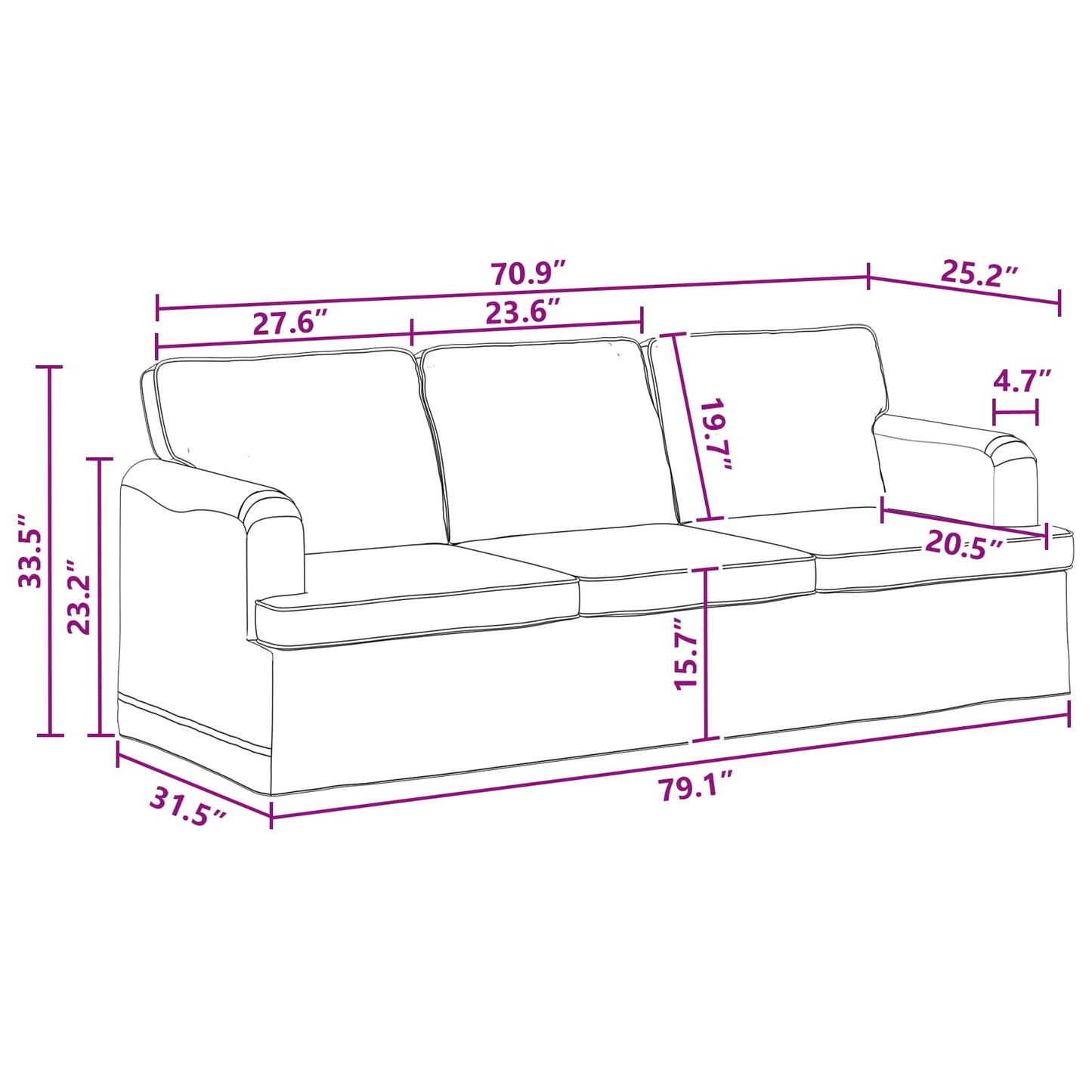 Divano Grigio scuro 201 x 80 x 85 cm Tessuto | homemem39