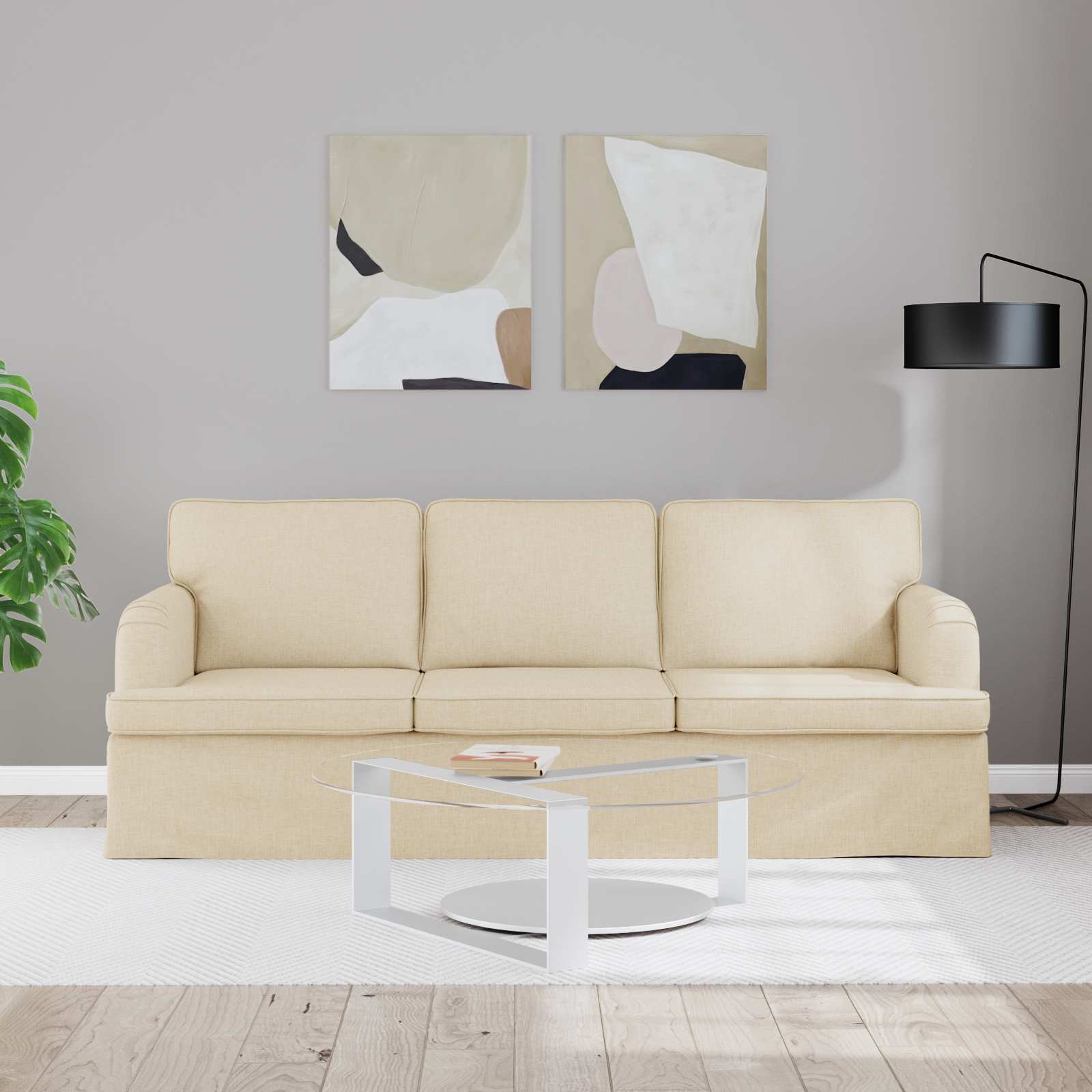 Divano Crema 201 x 80 x 85 cm Tessuto | homemem39