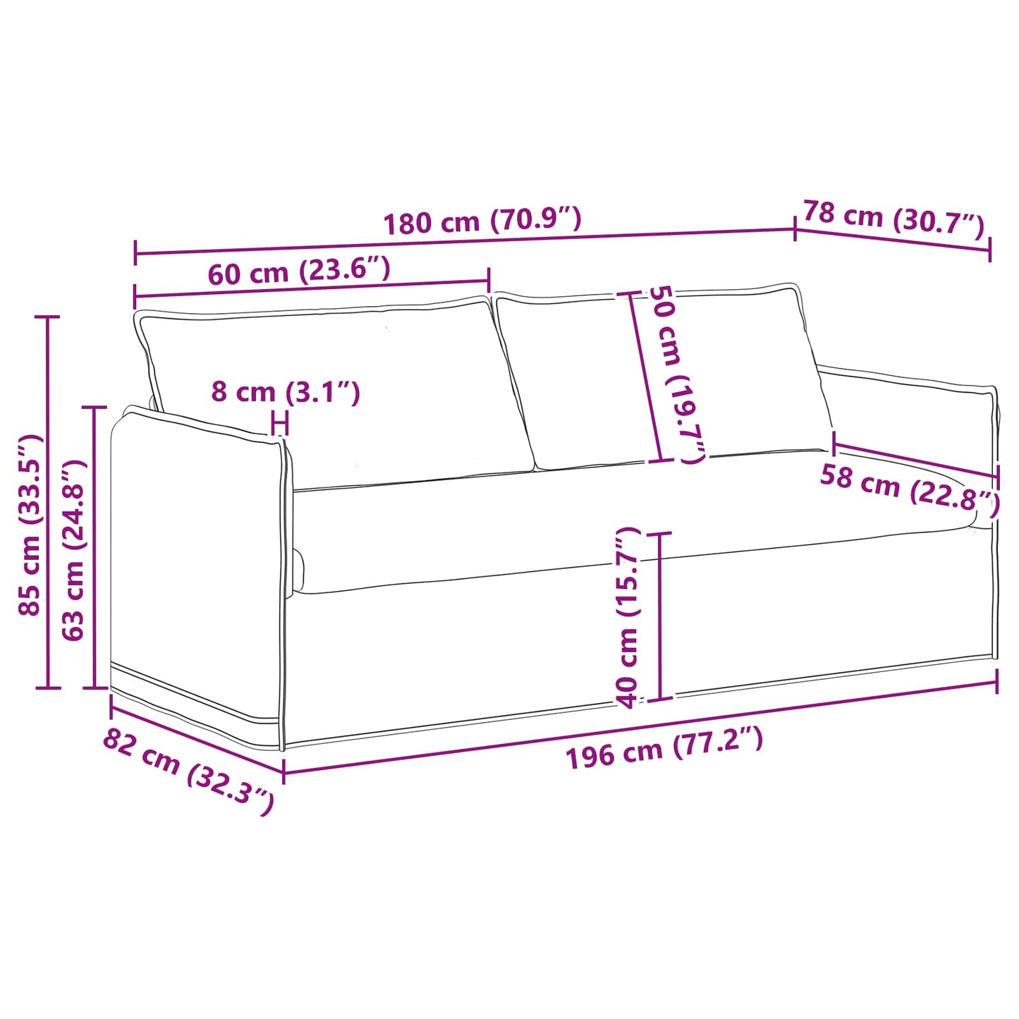 Divano Nero 196 x 82 x 85 cm Tessuto | homemem39