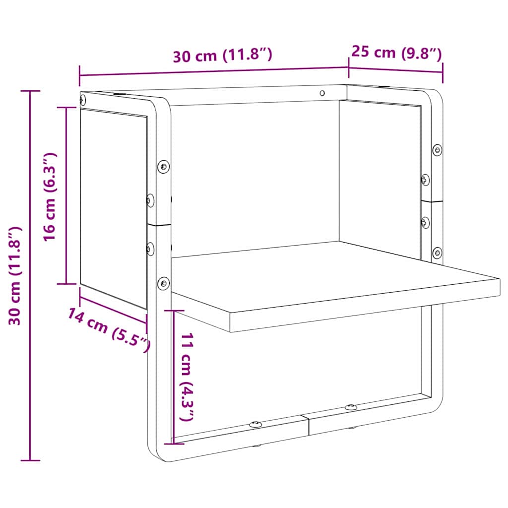 Scaffale da parete con lo scaffale Rovere Nero 30 x 25 x 30 cm