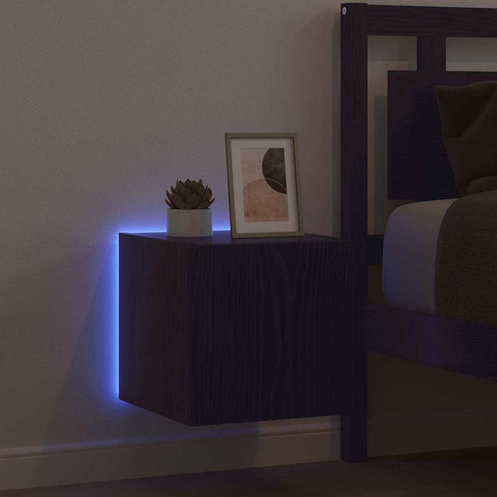 Mobile TV da parete con LED Rovere Nero 30,5 x 35 x 30 cm