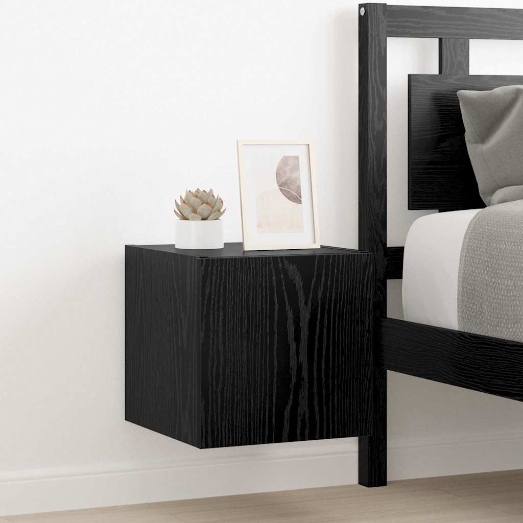 Mobile TV da parete con LED Rovere Nero 30,5 x 35 x 30 cm