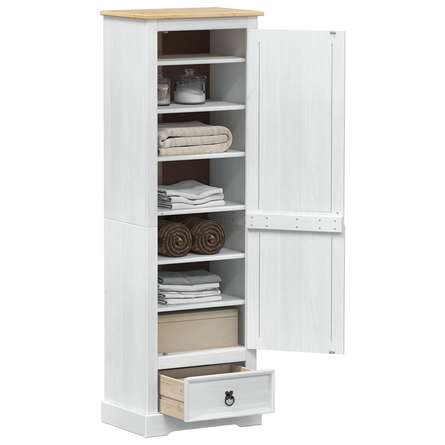 Armadi con cassetto Bianco 55 x 38 x 170 cm Pino massello | homemem39