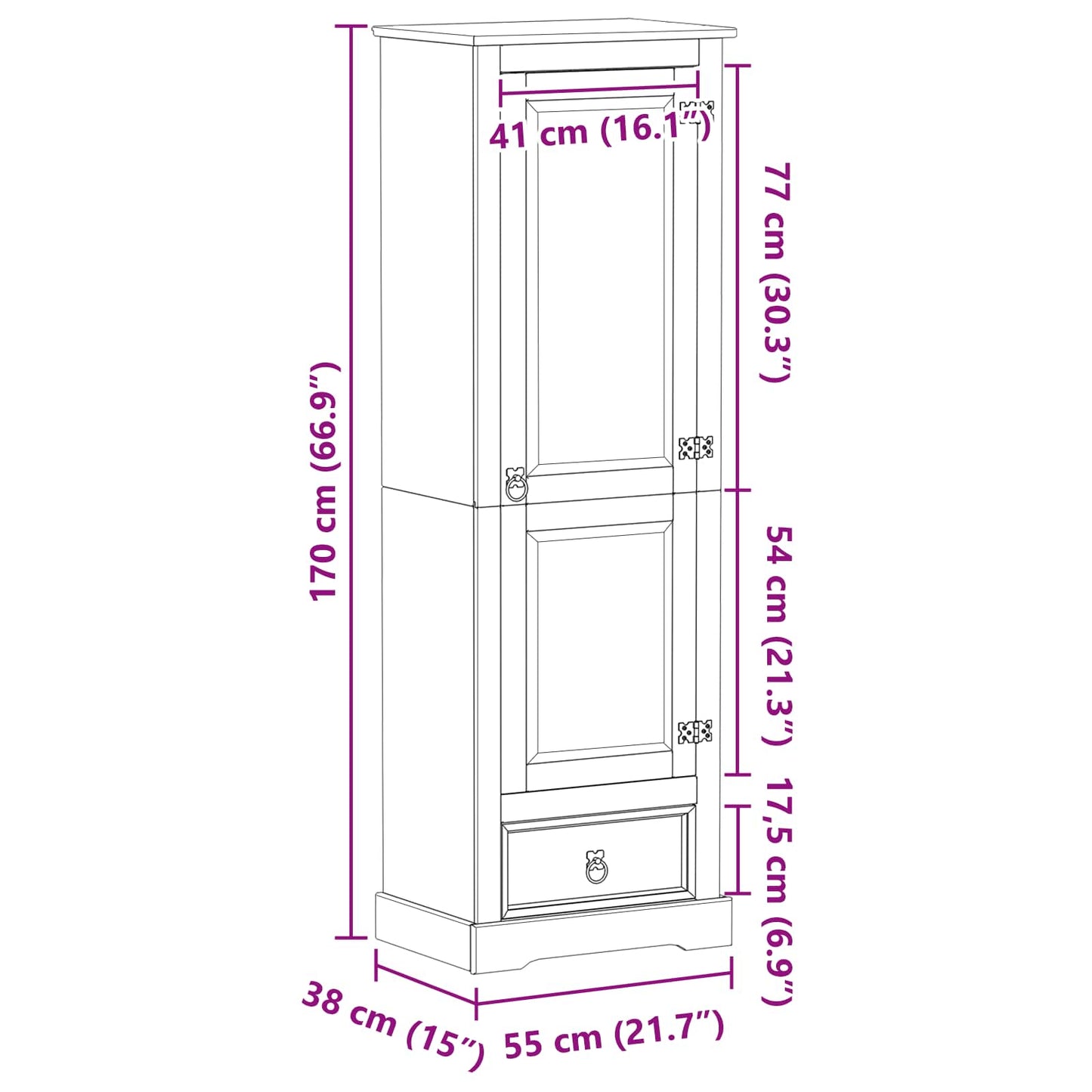 Armadi con cassetto Bianco 55 x 38 x 170 cm Pino massello | homemem39