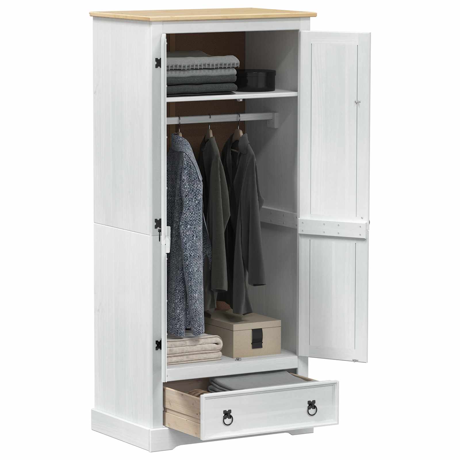 Armadi con cassetto Bianco 76 x 50 x 170 cm Pino massello | homemem39