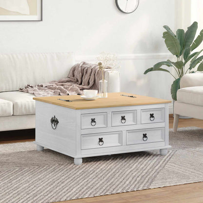 storage box con cassetto Bianco 90 x 78 x 45 cm Pino massello