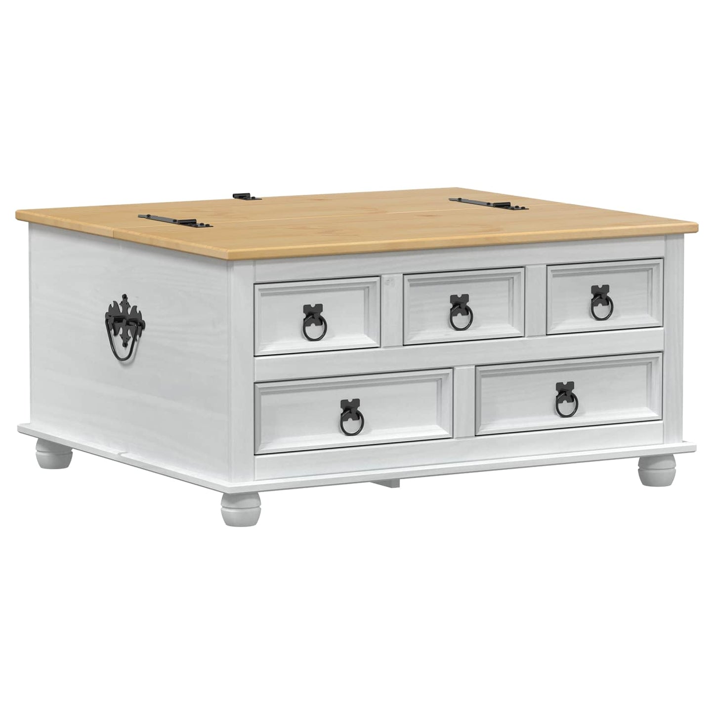 storage box con cassetto Bianco 90 x 78 x 45 cm Pino massello