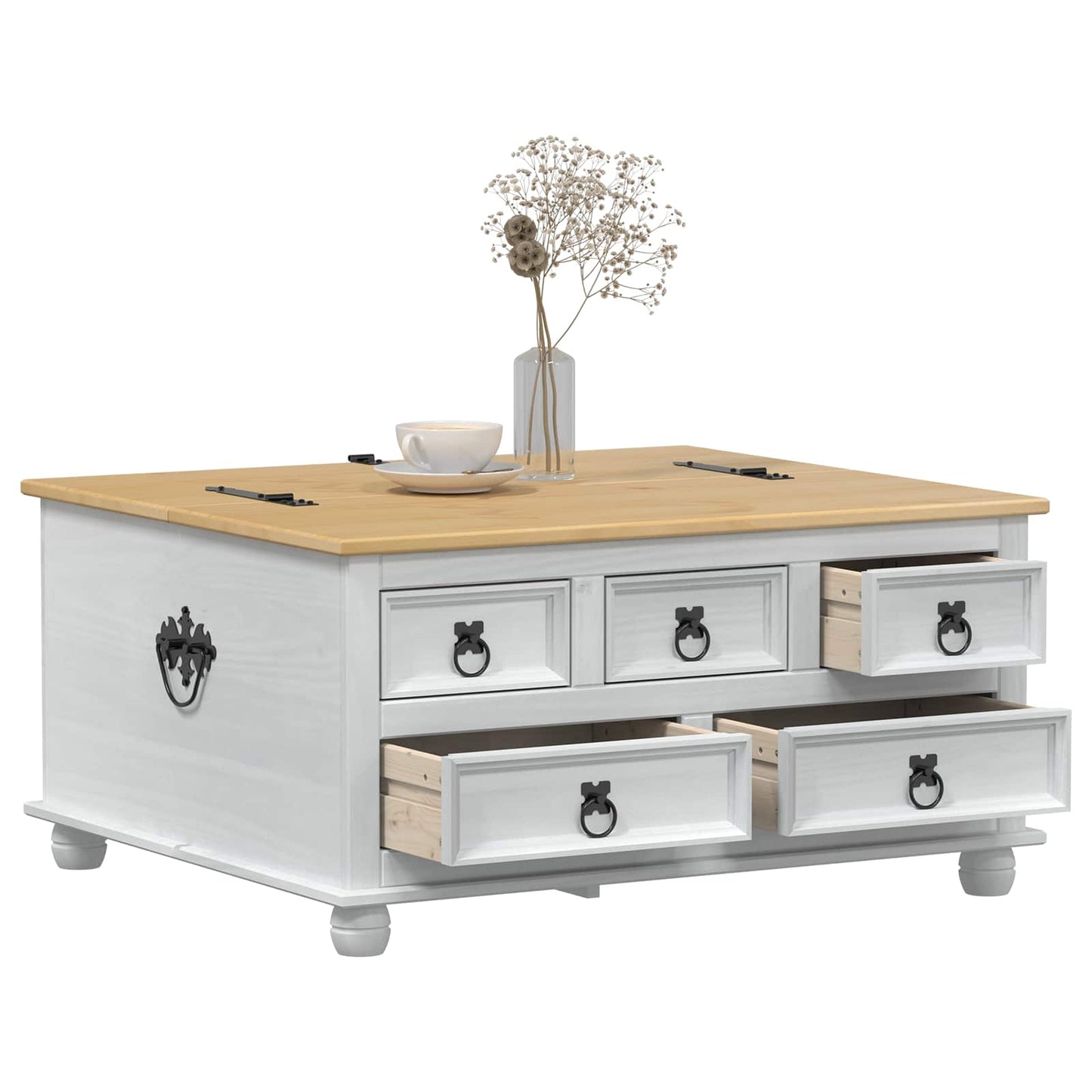 storage box con cassetto Bianco 90 x 78 x 45 cm Pino massello