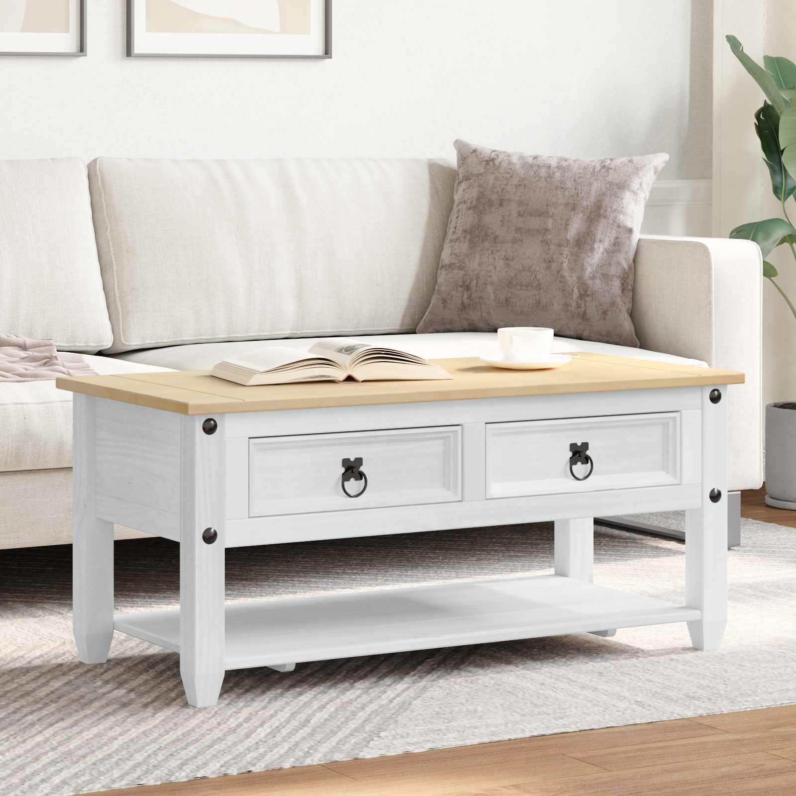 Tavolino da salotto con cassetto Bianco 100 x 48 x 45 cm | homemem39