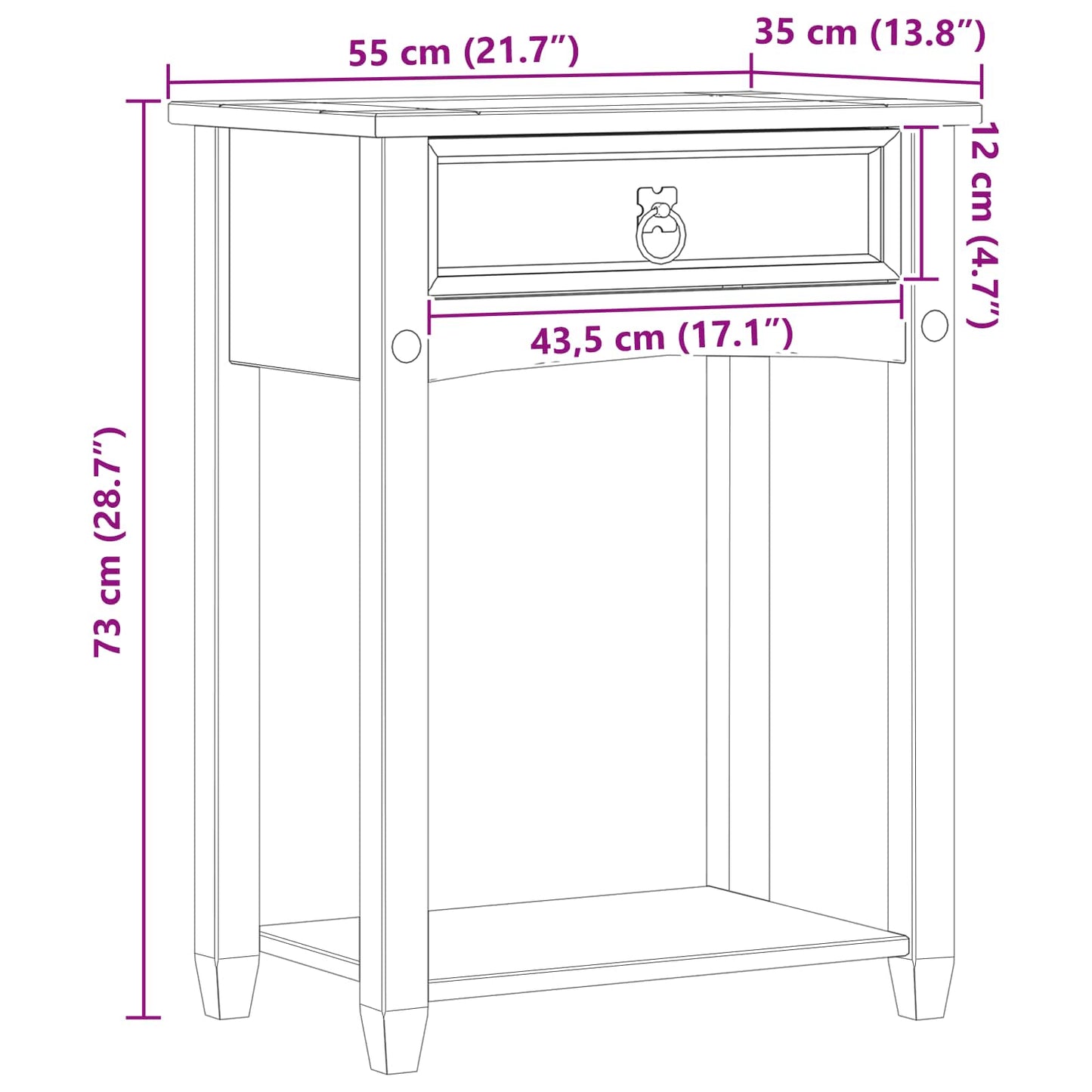 Tavolo Consolle Bianco 55 x 35 x 73 cm Pino massello | homemem39