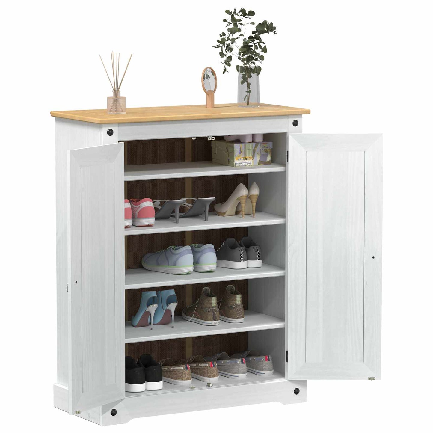 Mobile per scarpe Bianco 86 x 38,5 x 108 cm Pino massello | homemem39