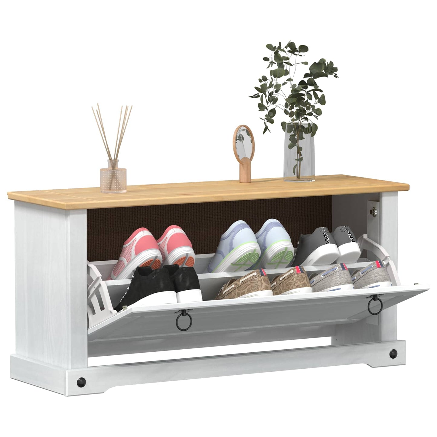 Mobile per scarpe Corona Bianco 99 x 32 x 49 cm Pino massello