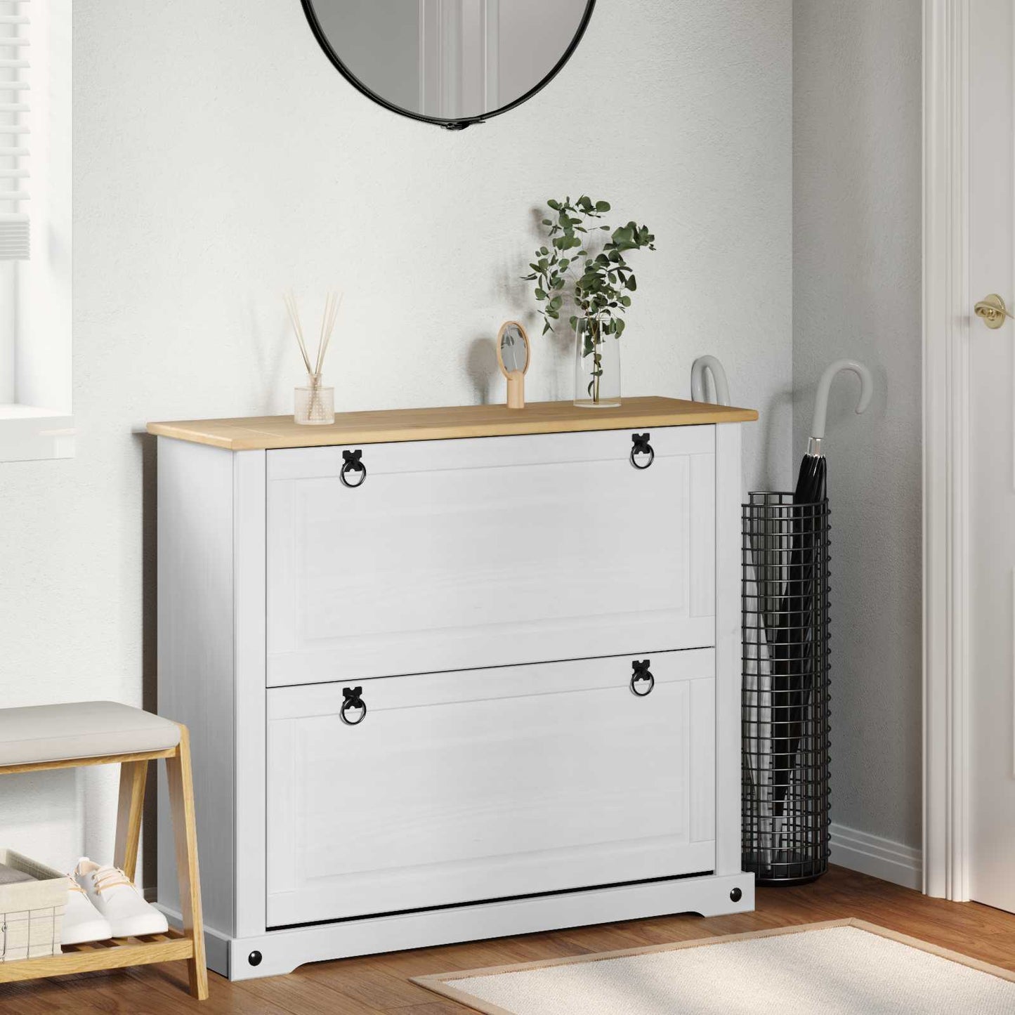 Mobile per scarpe Corona Bianco 99 x 32 x 85 cm Pino massello | homemem39