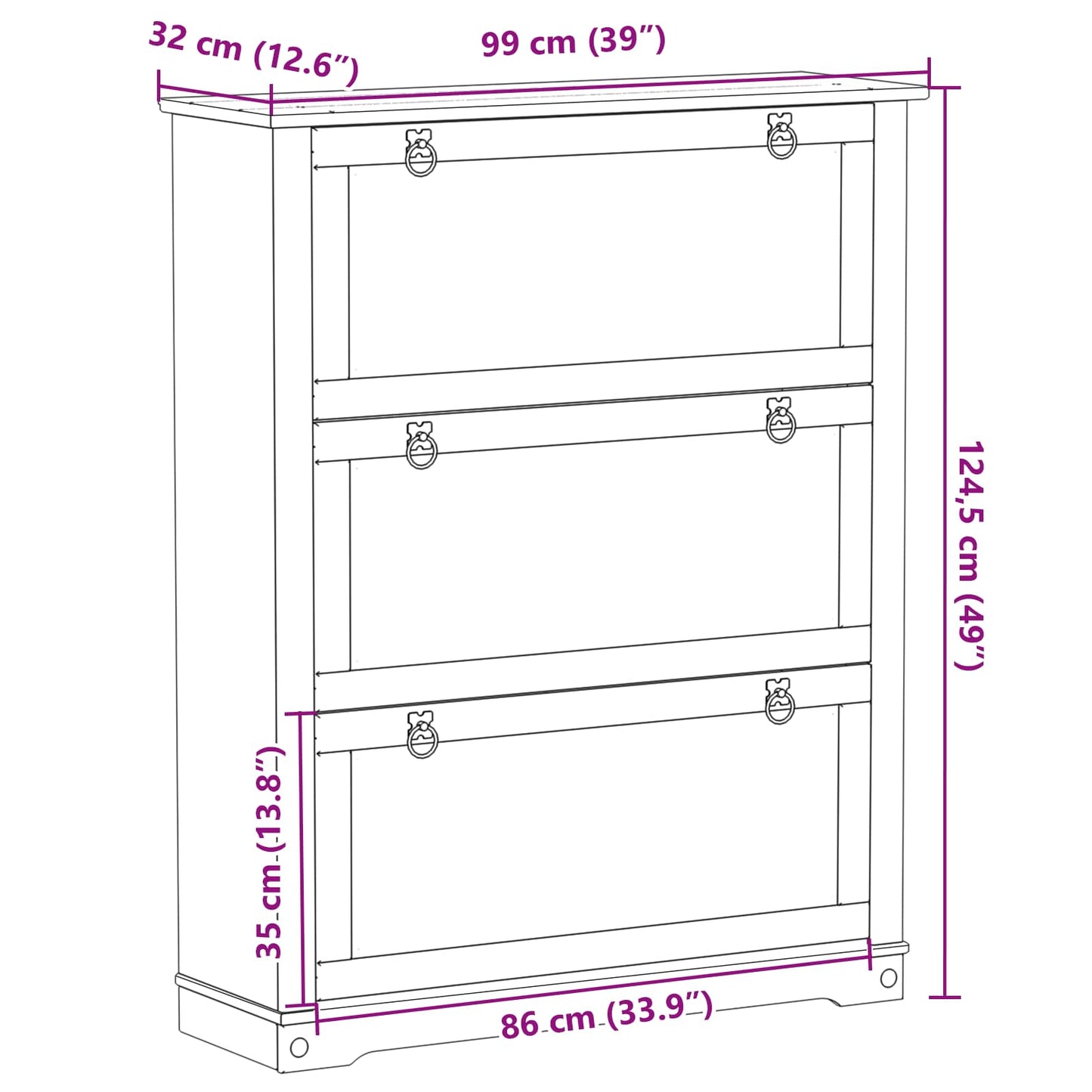 Mobile per scarpe Corona Bianco 99 x 32 x 122 cm Pino massello | homemem39
