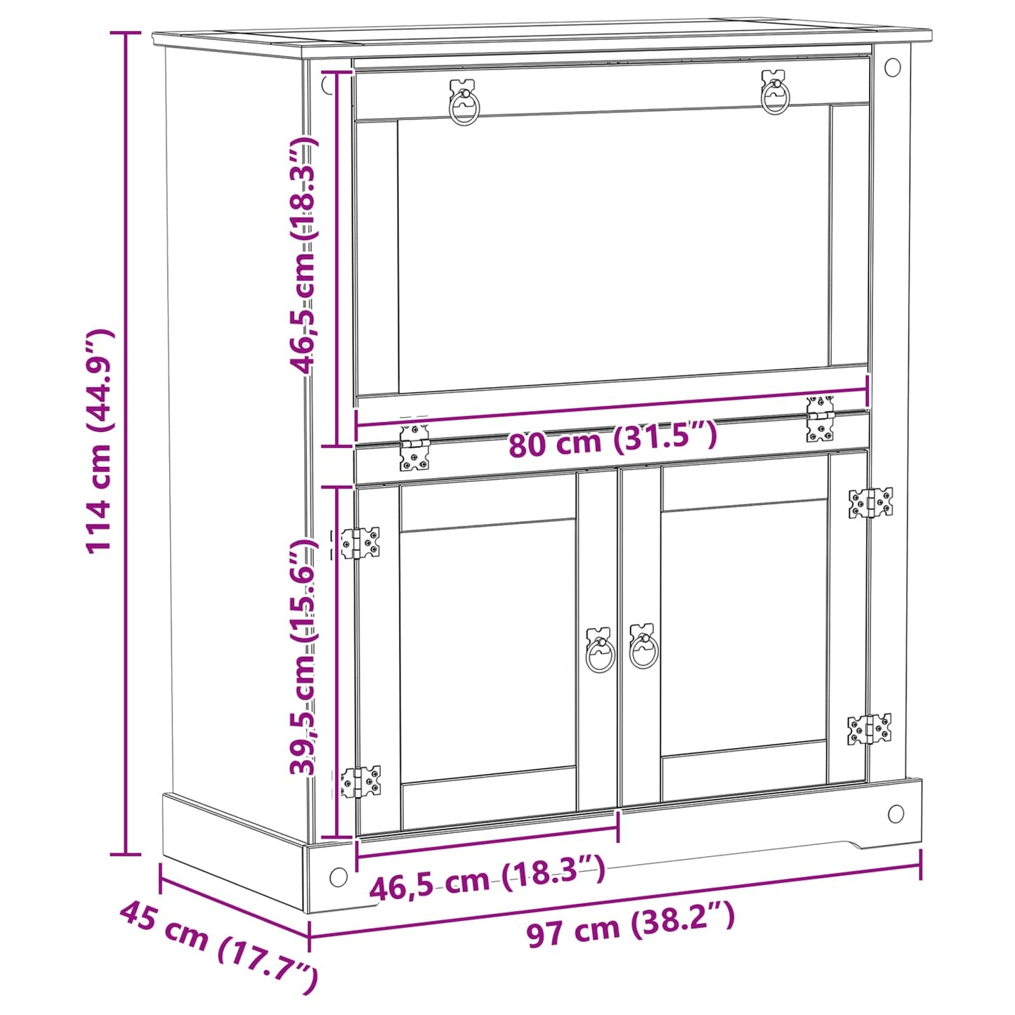 Mobile per vino Bianco 97 x 45 x 114 cm Pino massello | homemem39